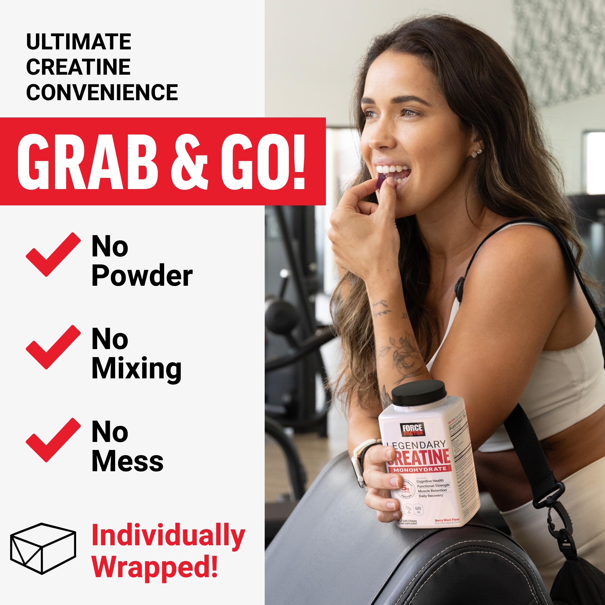 Force Factor Legendary Creatine Chews, 5g Creatine Monohydrate, Build Muscle, Improve Strength & Recovery, Support Memory & Cognitive Function, Sugar Free, Berry Blast, 60 Soft Chews Force Factor uk supplements