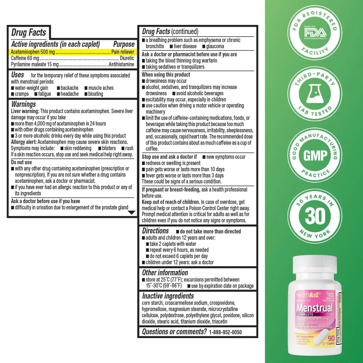 HealthA2Z® Menstrual Complete Pain Relief Tablets | Relieves Cramps, Bloating, Fatigue, Backache & Headache (90 Counts) HealthA2Z uk supplements