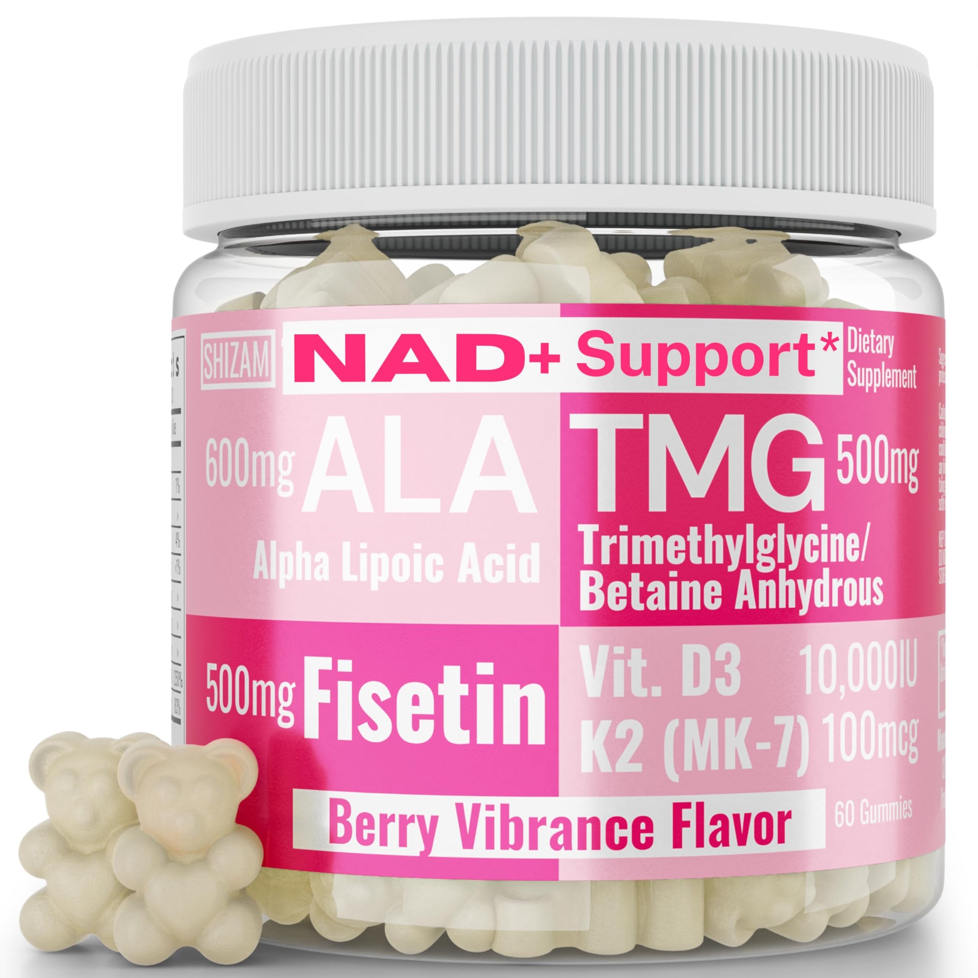SHIZAM TMG Betaine Alpha Lipoic Acid ALA D3 Fisetin Gummies, Tri-Methylglycine trimethylglycine R-Alpha NAD+ Plus + HCL Supplements, Mitochondrial Senolytic Activator, NR Capsules Powder 600mg 1000mg SHIZAM uk supplements