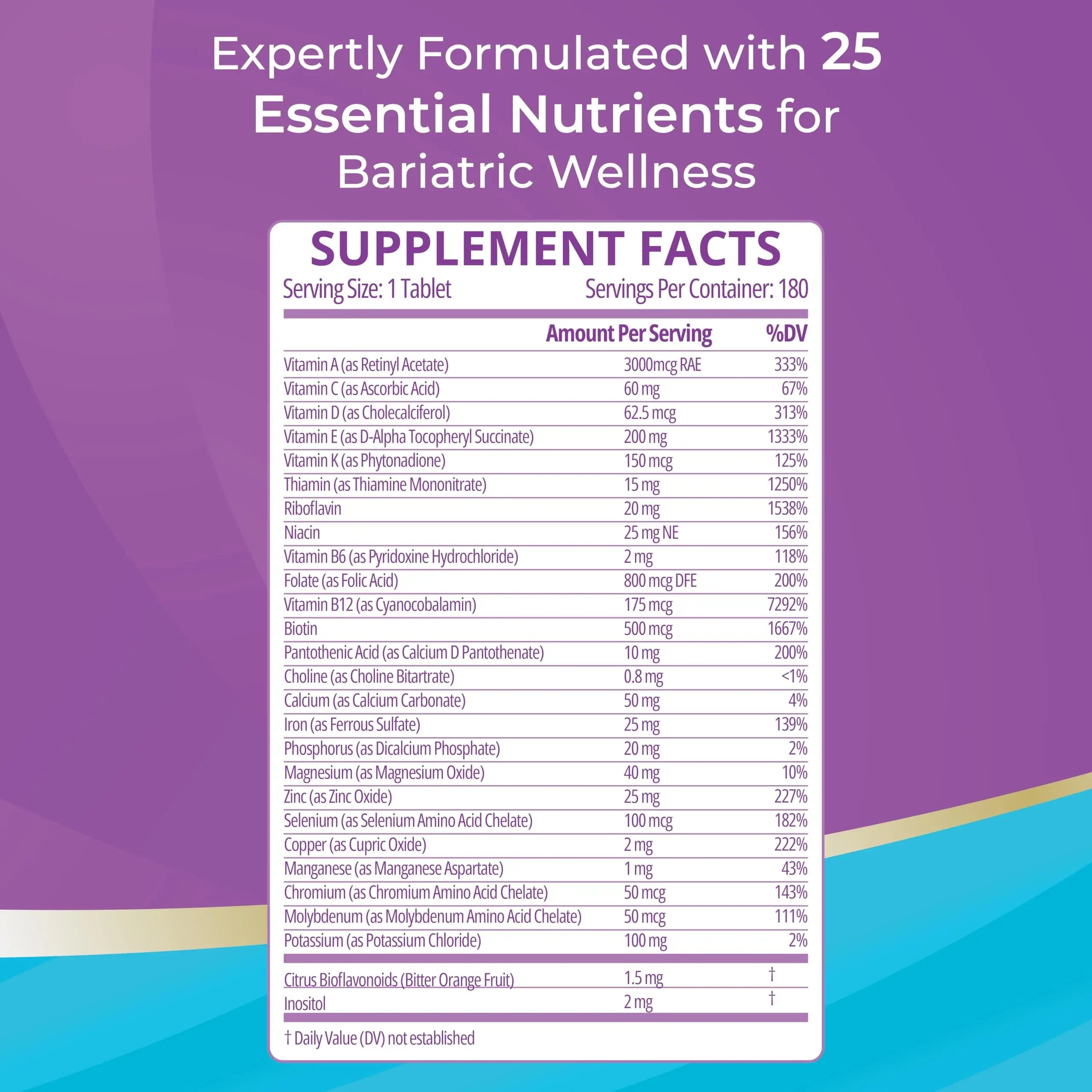 High A D E K Bariatric Multivitamin for Post DS/SADI Surgery, 25 Essential Nutrients for Post-Weight Loss Surgery, 180 Tablets Bariatric Best Supplements uk supplements