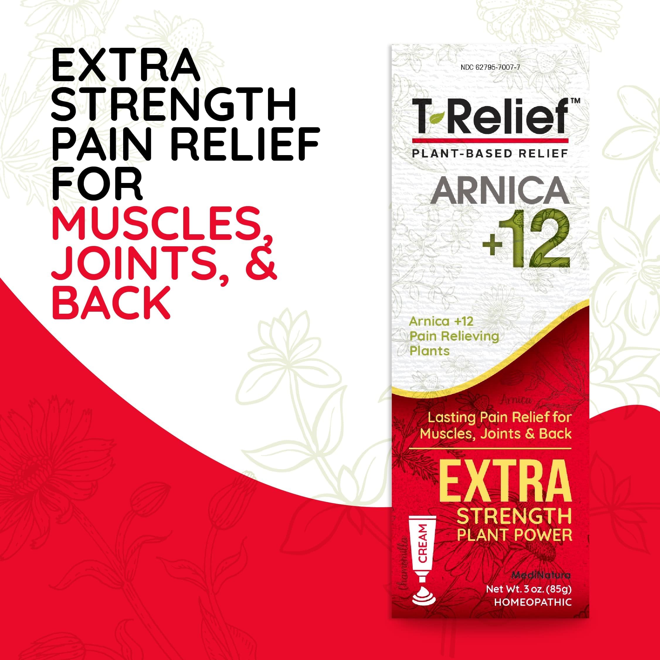MediNatura T-Relief Extra Strength Cream Arnica +12 Natural Relieving Actives for Back Pain Joint Soreness Muscle Aches & Stiffness, Whole Body Fast Acting Relief for Women & Men - 3 oz MediNatura uk supplements