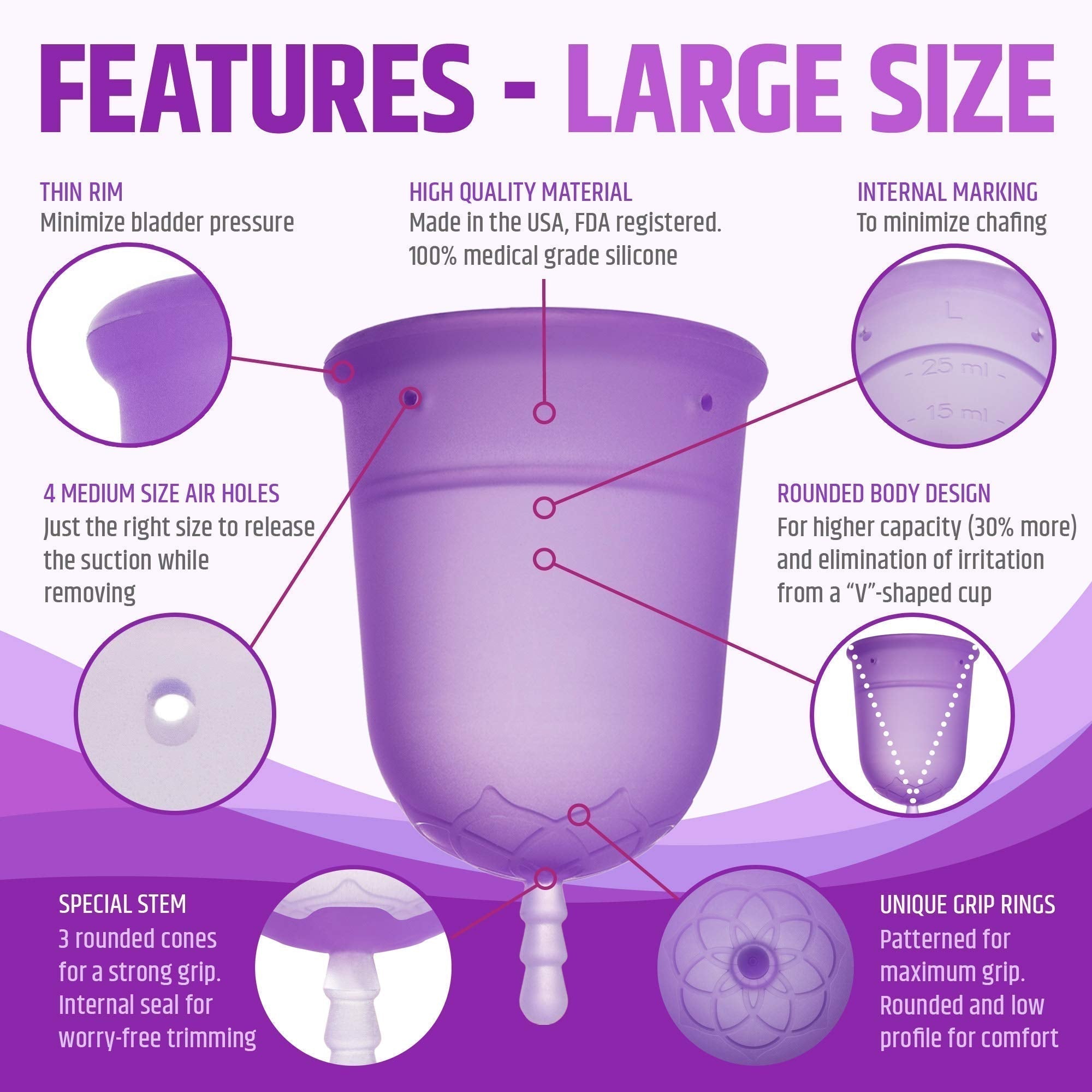 Venus Large Menstrual Cup – High Capacity for Heavy Flow -Made in USA - 100% Medical Grade Silicone VENUS uk supplements