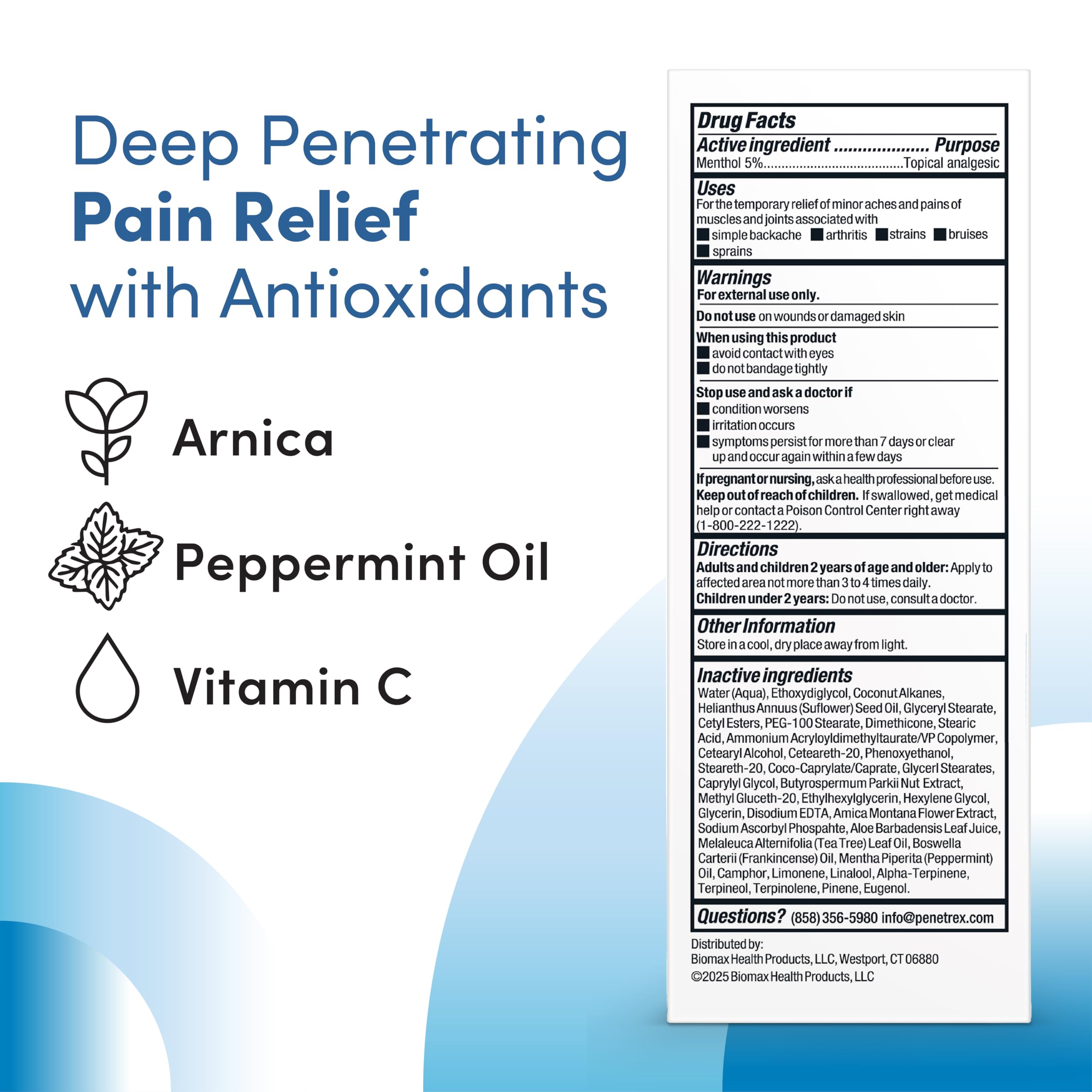 Penetrex Advanced Joint & Muscle Pain Relief Cream, 2 Oz - Natural Menthol 5% External Analgesic with A Blend of Antioxidants: Arnica, Peppermint Oil & Vitamin C Penetrex uk supplements