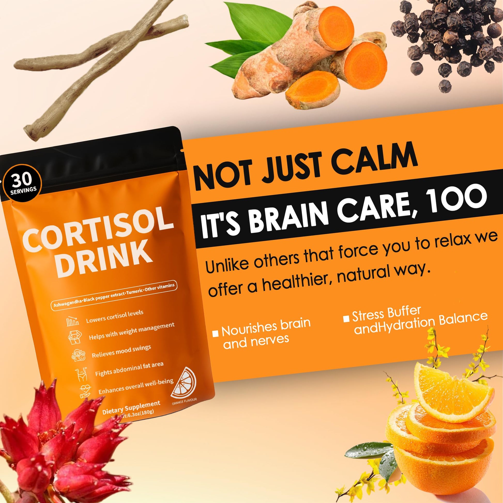 Cortisol Drink Powder - Natural Cortisol Supplements for Ashwagandha, L-Theanine, Turmeric Root, Black Pepper Extract, Relaxation, Focus, Mental Clarity oviaapo uk supplements