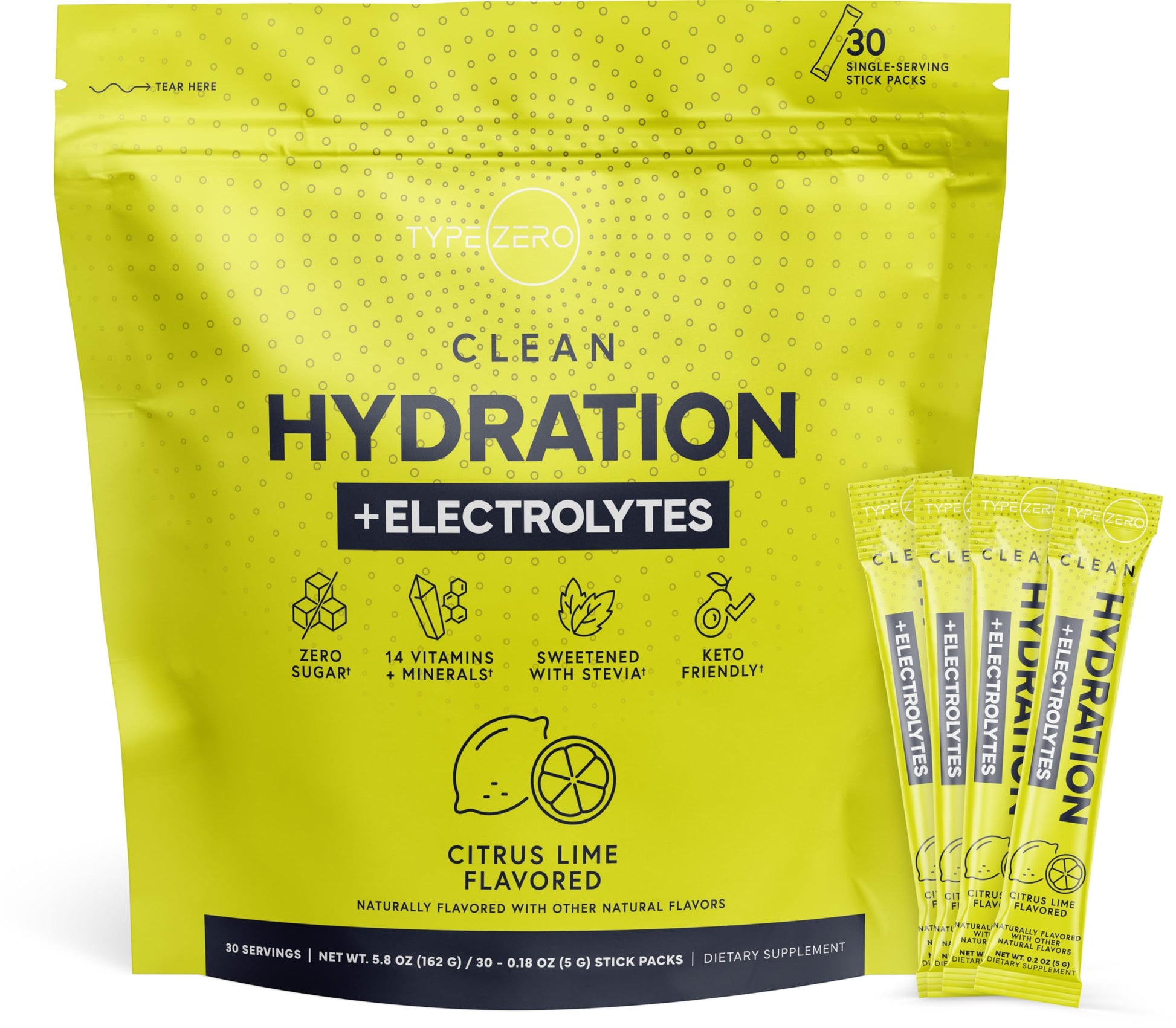 Type Zero Clean Hydration + Electrolytes Drink Mix (30 Single-Serving Packets) (Citrus Lime Flavored) - Advanced Hydration for Any Occasion Type Zero uk supplements