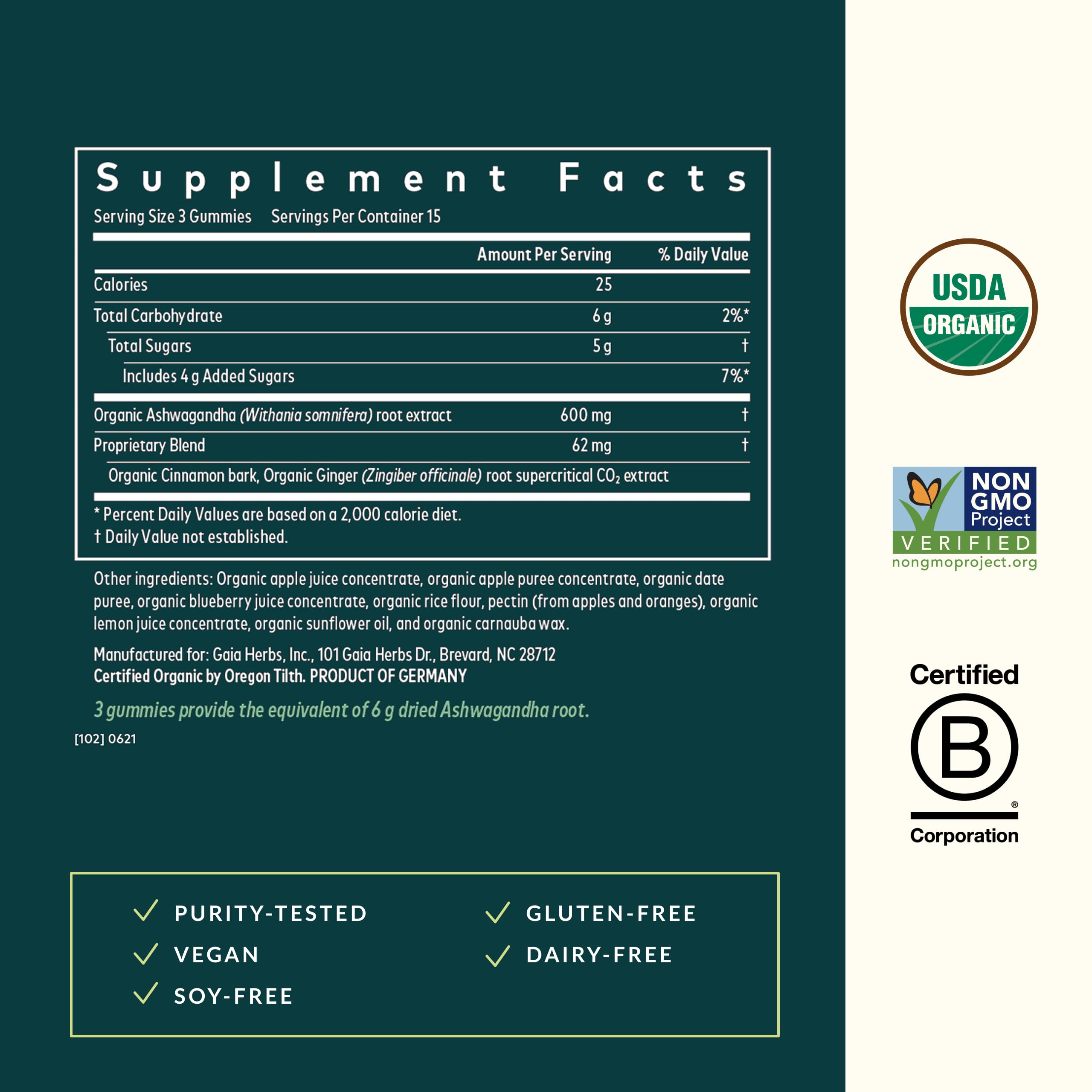 Gaia Herbs Organic Ashwagandha Gummies - Stress Support* - Made with Cinnamon & Ginger - Gluten Free & Vegan - 45 Count (15 Servings) Gaia Herbs uk supplements
