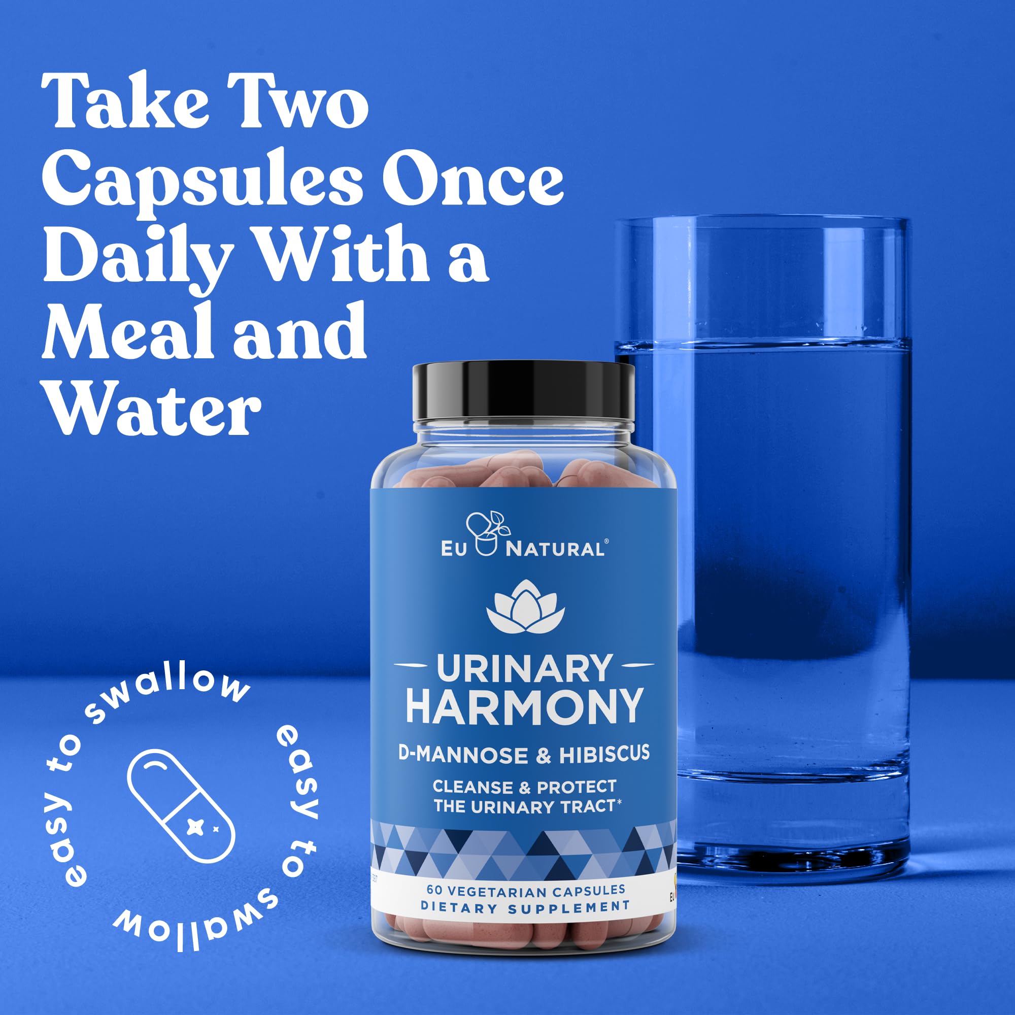 Eu Natural Urinary Harmony D-Mannose Supplement - Urinary Tract Health for Women - Fast-Acting Urinary Cleanse & Flush with Clinical-Strength D-Mannose & Hibiscus - 60 Capsules Eu Natural uk supplements