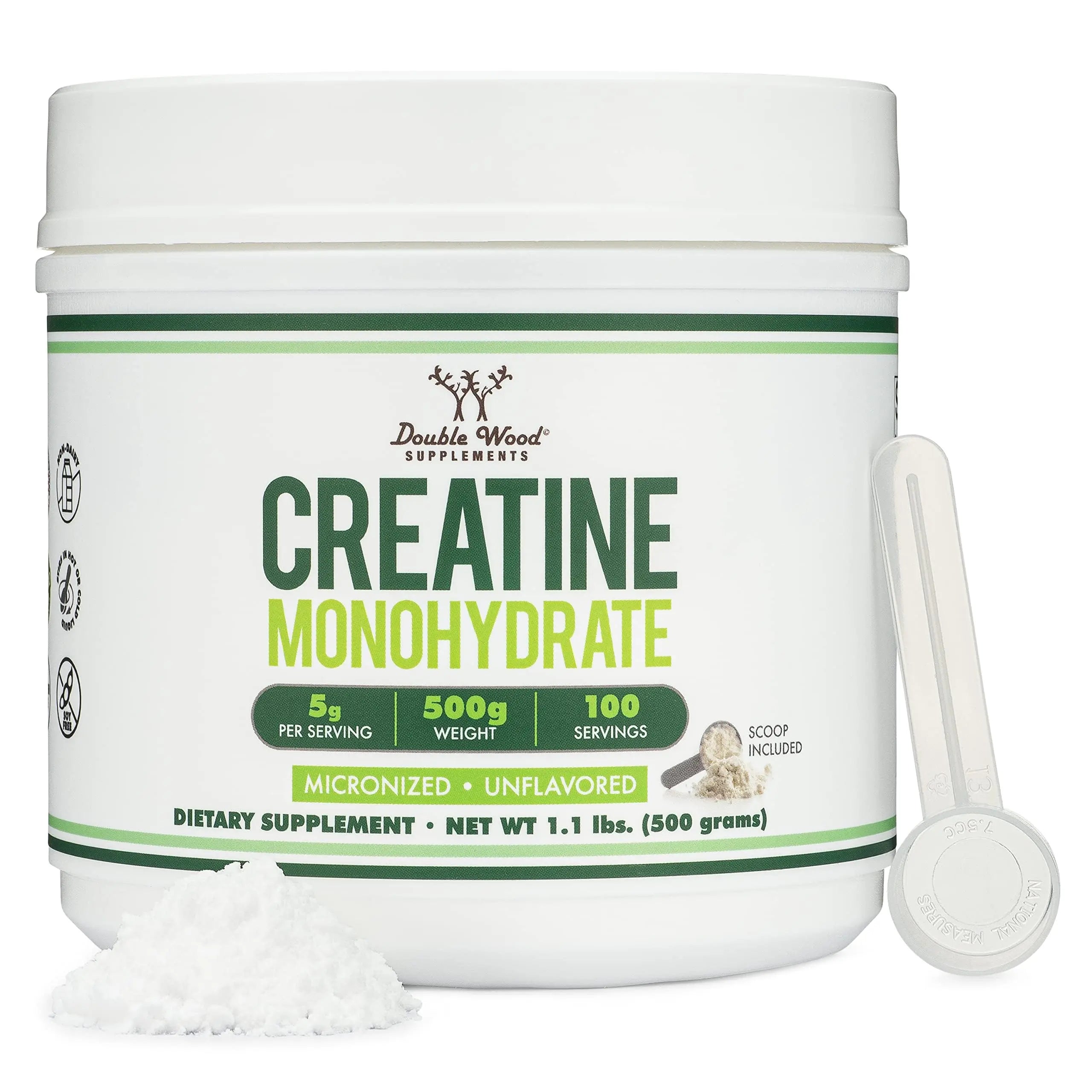 Creatine Monohydrate Powder 1.1lbs (100 Servings of 5 Grams Each) - No Fillers, Vegan Safe, Non-GMO, Gluten Free by Double Wood Double Wood Supplements uk supplements