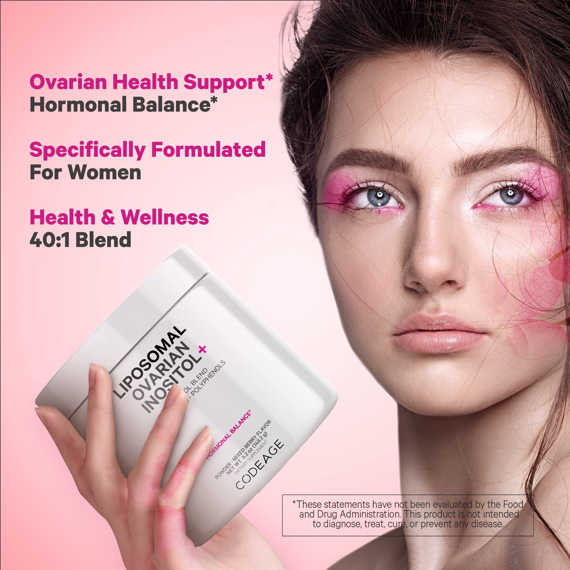 Codeage Liposomal Ovarian Inositol Powder - Myo-Inositol & D-Chiro-Inositol 40:1 Blend, Folate 5-MTHF, CoQ10, Pomegranate & Wild Blueberry - 2-Month Supply - Mixed Berry Flavor - Non-GMO, 60 Servings Codeage uk supplements