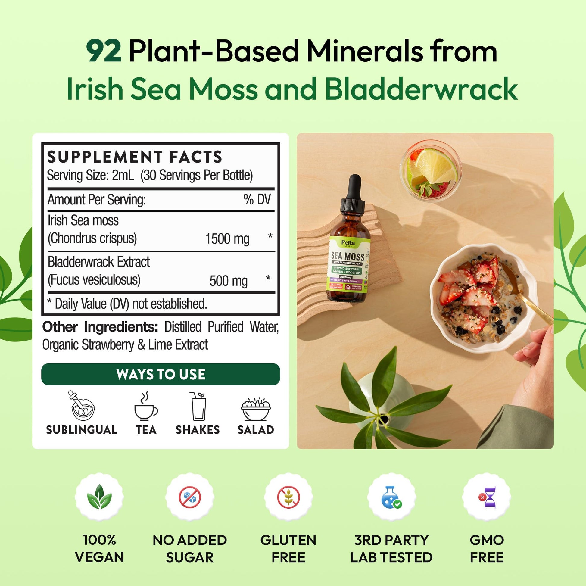 Pella Nutrition Sea Moss Drops with Bladderwrack – 4X Faster Absorption Than Irish Sea Moss Gel Superfood, Gummies, and Capsules – Digestive & Immune Support Supplement (Strawberry Lime, 60mL) Pella Nutrition uk supplements