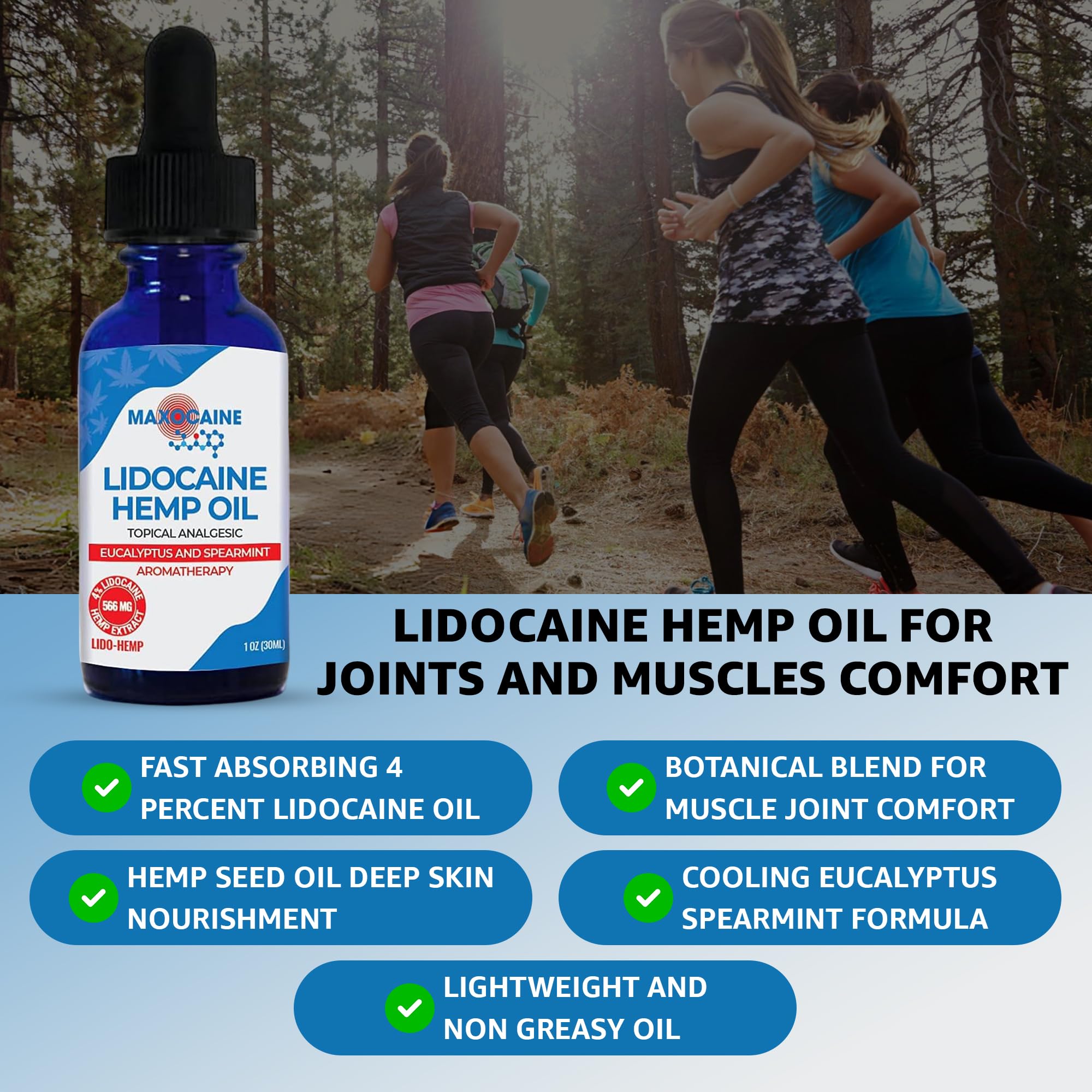 MAXOCAINE Lidocaine Hemp Oil 4% - Maximum Strength Topical Pain Relief, Fast Acting Soothing Oil for Muscle, Joint, Back & Arthritis Support, Cooling Eucalyptus & Spearmint, 1 oz (30 ml) MAXOCAINE uk supplements