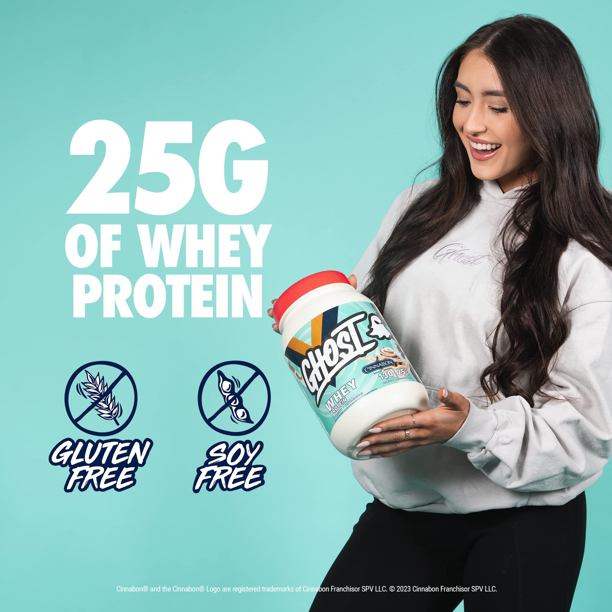 GHOST Whey Protein Powder, Cinnabon - 2LB Tub, 25G of Protein - Cinnamon Roll Flavore GHOST uk supplements