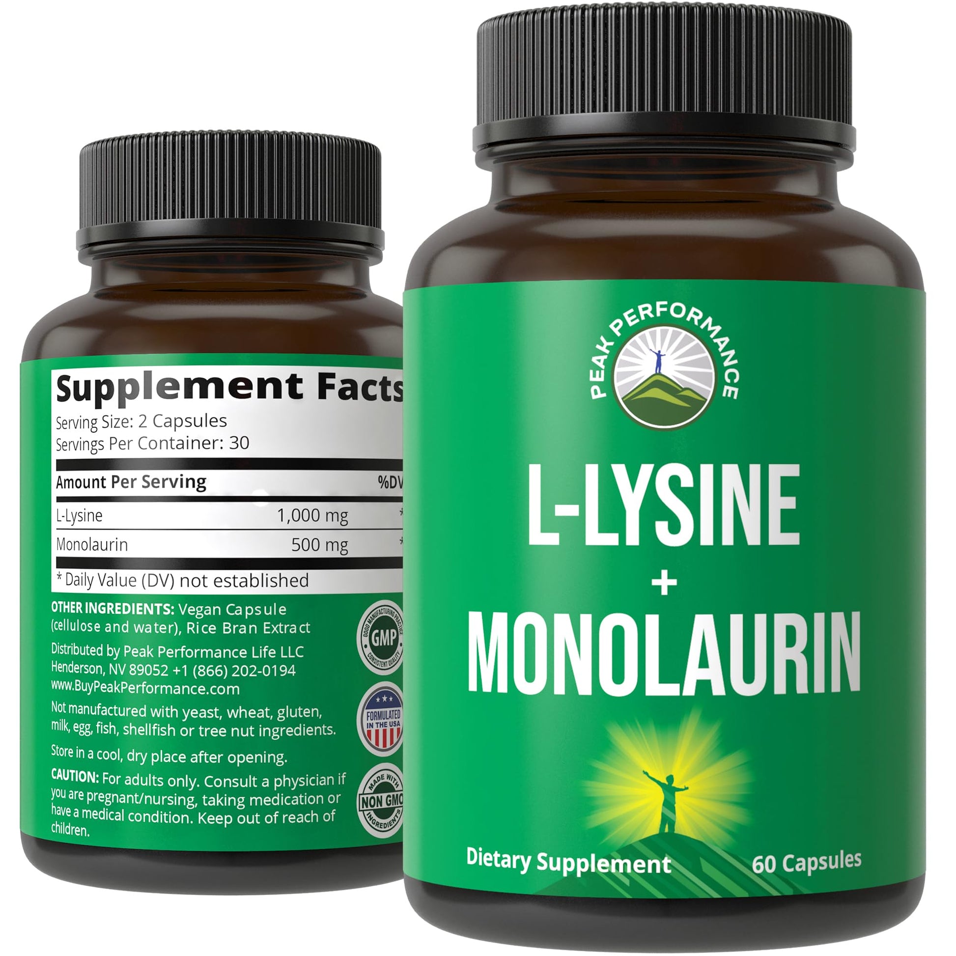 Peak Performance L Lysine 1000mg + Monolaurin 500mg High Potency Supplement for Lips, Skin, & Immune Support - L-Lysine 2-in-1 Bioavailable Supplements Peak Performance uk supplements