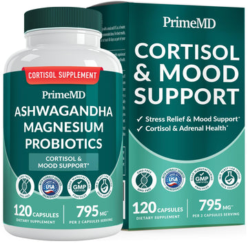 5-in-1 Cortisol Supplement for Women and Men with Ashwagandha for Calmness, Focus, and Adrenal Support Supplements with Shilajit Extract, Magnesium Glycinate, Probiotics (120 ct) (Pack of 1) PrimeMD uk supplements