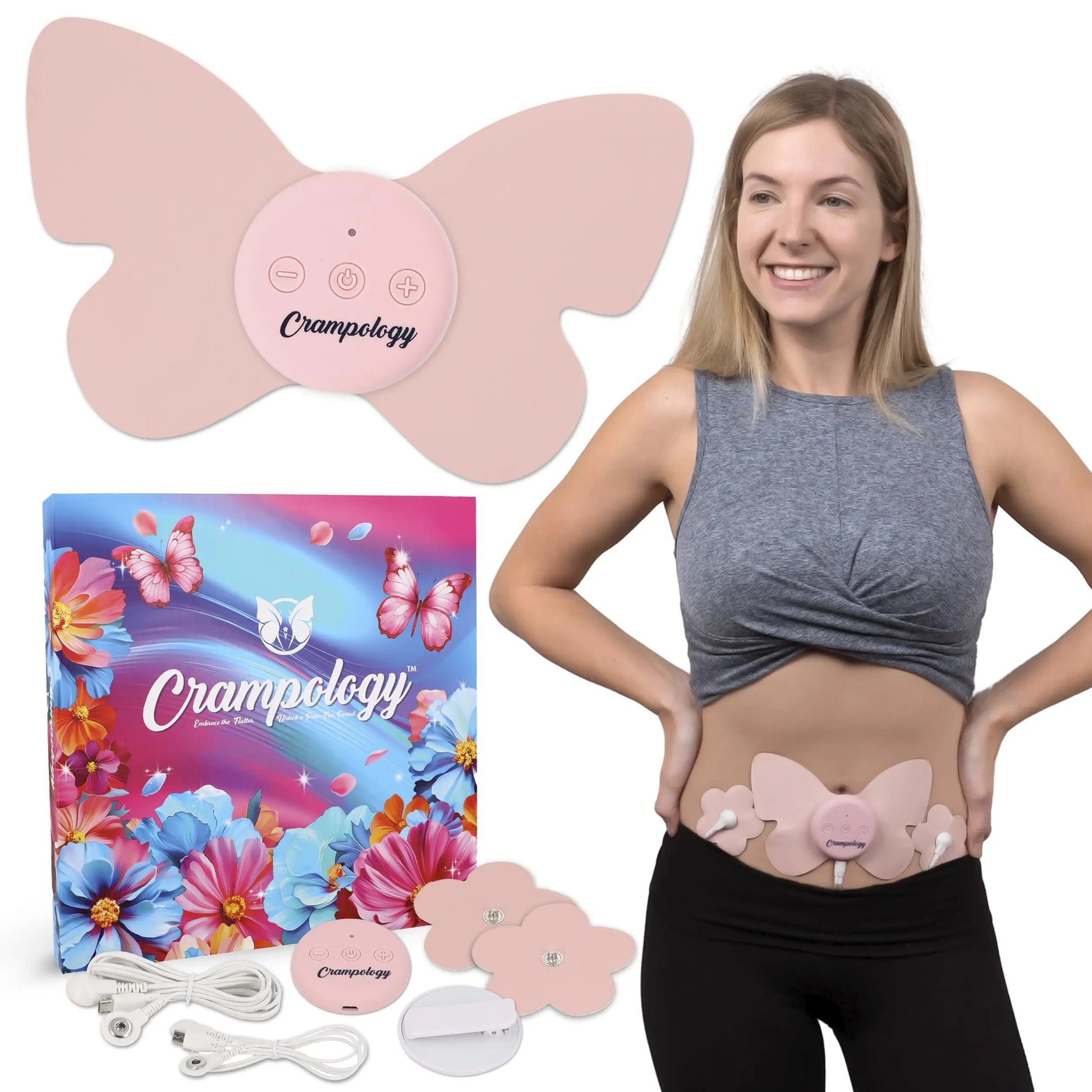 Crampology Relief Pink-Period Cramps Pain Relieving Device, Cramp Massager for Menstrual and Lower Back Ache, Reduces Endometriosis Discomfort, PMS TENS Unit, Wireless or Wired, Natural Cycle Support Crampology uk supplements