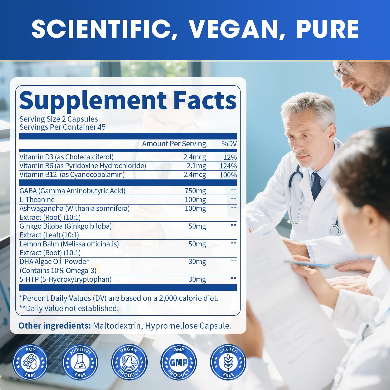 GABA Supplements 750mg with L Theanine, 5HTP, Ashwagandha, Lemon Balm, Ginkgo Biloba, Omega-3, 10 in 1 GABA Calm Capsules for Sleep, Relaxation, Focus, Mood Support, Cortisol Balance - 90CT Lukaree uk supplements