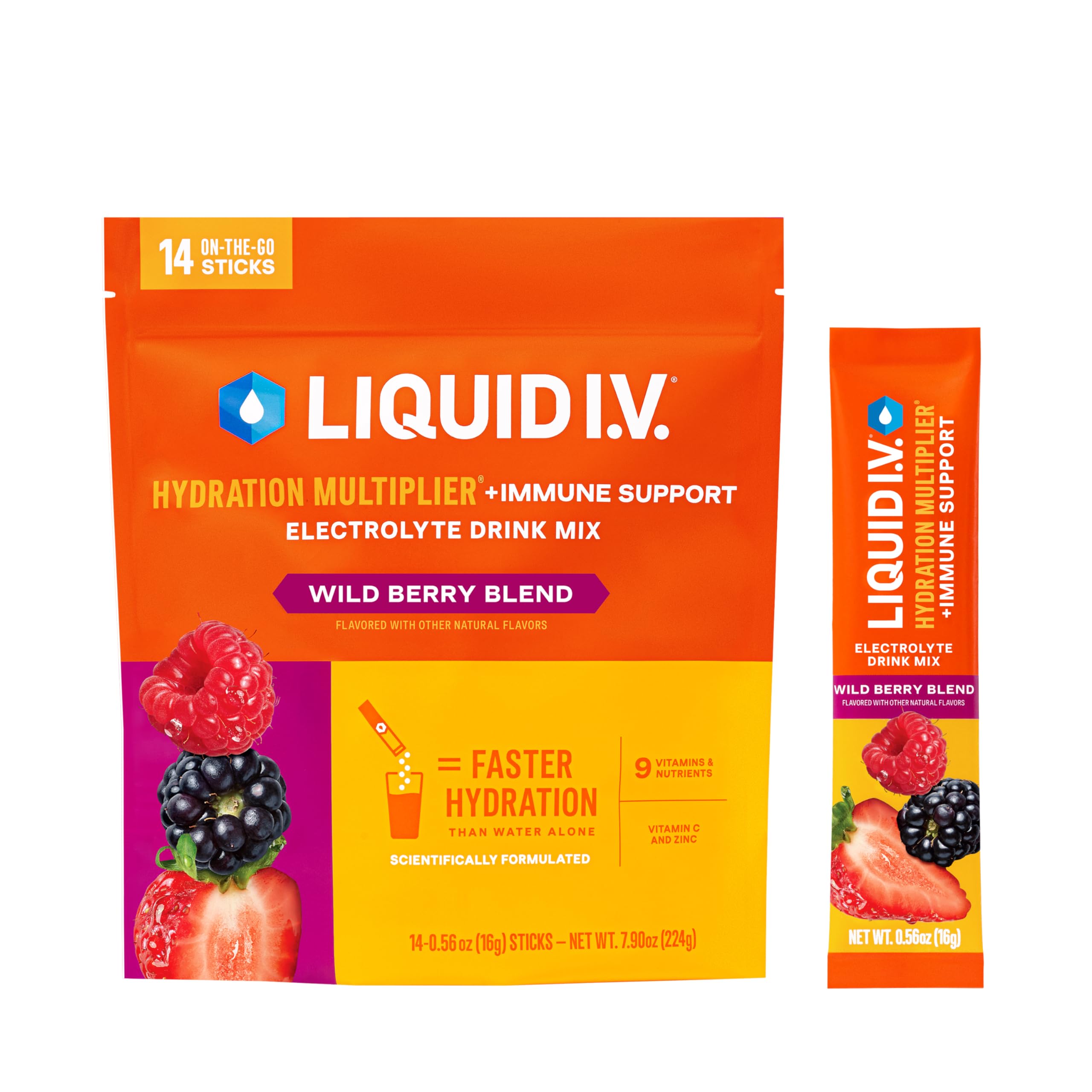 Liquid I.V.® Hydration Multiplier +Immune Support - Wild Berry Blend | Electrolyte Powder Drink Mix | 1 Pack (14 Servings) Liquid I.V. uk supplements