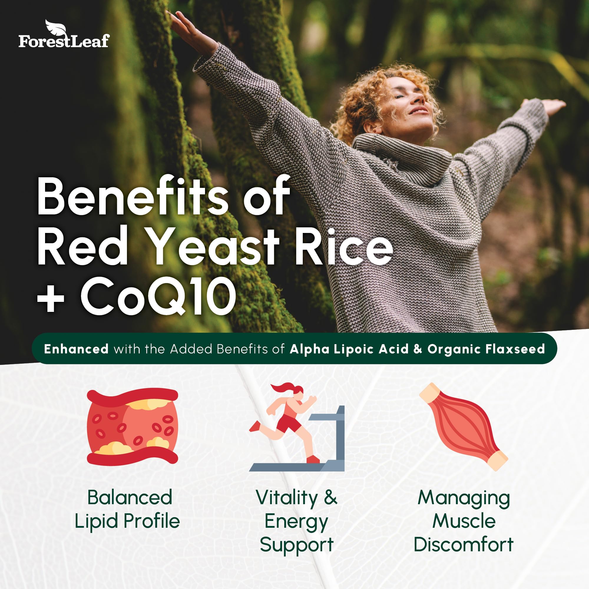 Red Yeast Rice 1215 mg. Capsules - Extra Strength Red Rice Yeast with CoQ10 Supplement, Plus Alpha Lipoic Acid & Organic Flaxseed, Citrinin Free, Supports Cardiovascular Health, Non-GMO 90 Veggie Caps ForestLeaf uk supplements