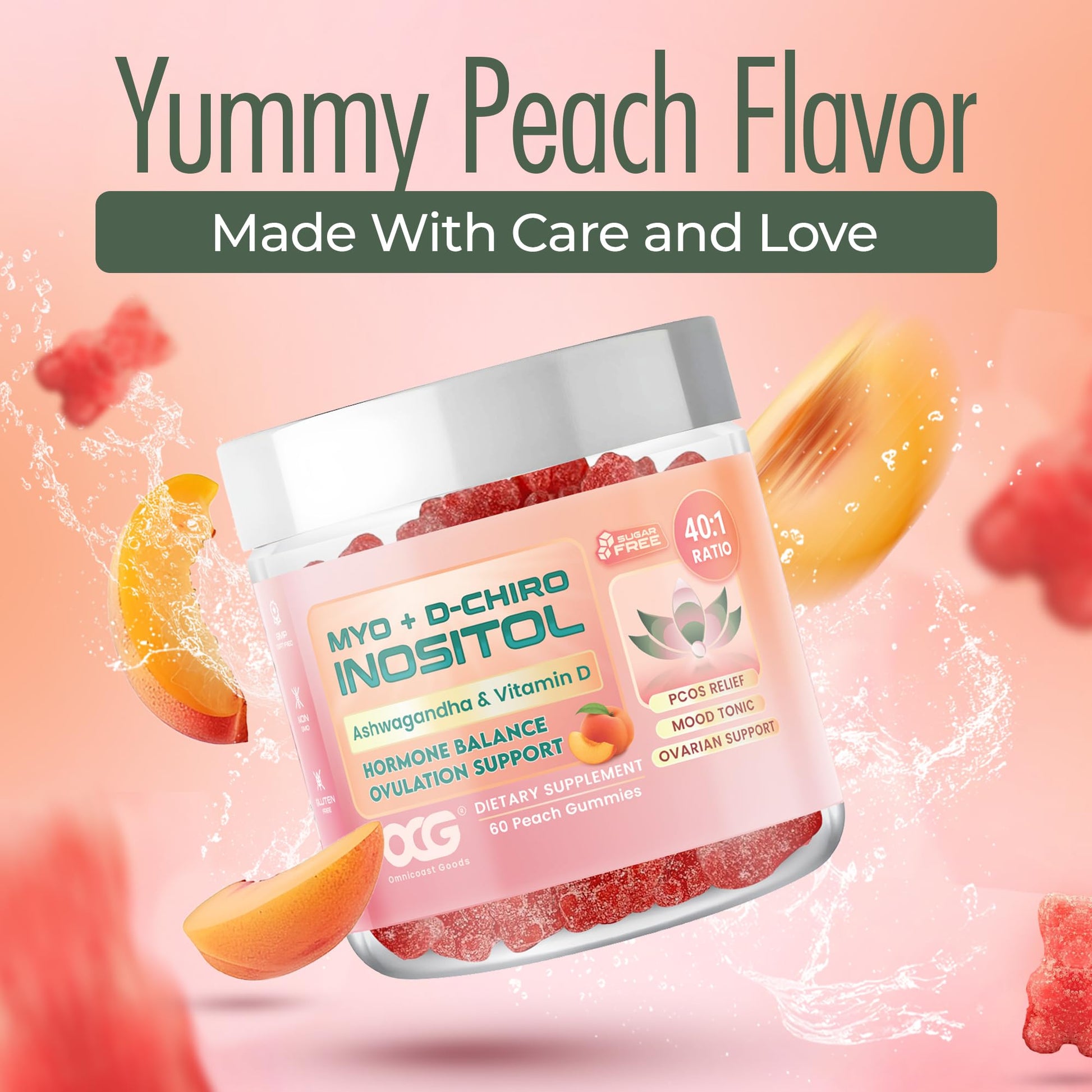 OMNICOAST GOODS, OCG Myo-Inositol & D-Chiro Inositol Gummies with Ashwagandha | PCOS Support | Ovulation & Mood Support, 40:1 Ratio Inositol for Hormone Balance, Sugar-Free, Non-GMO (60 Gummies) OMNICOAST GOODS, OCG uk supplements