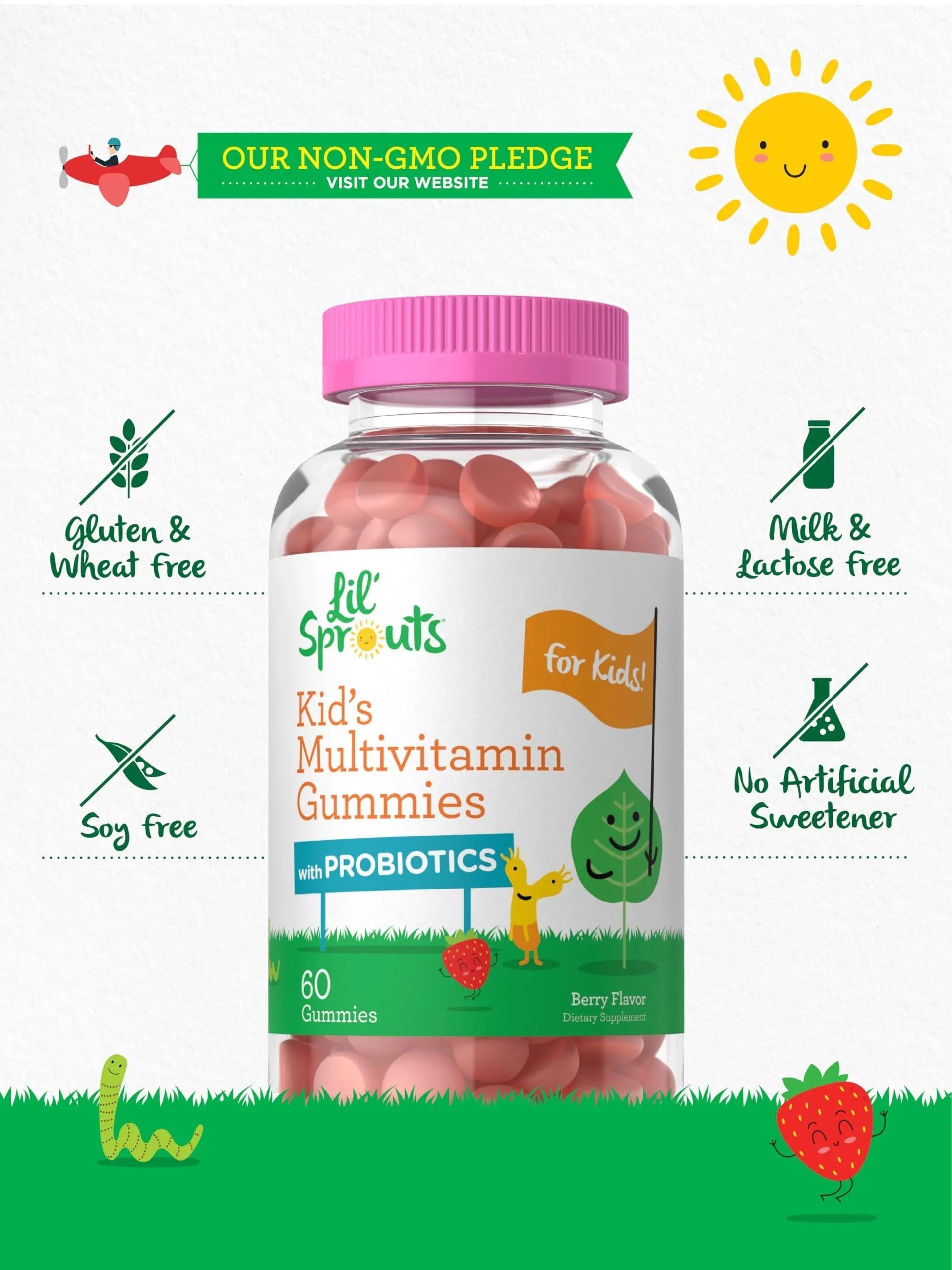 Carlyle Kids Multivitamin Gummies with Probiotics | 60 Chewables | Berry Flavor | Vegetarian, Non-GMO, Gluten Free Children's Supplement | by Lil' Sprouts | Carlyle uk supplements