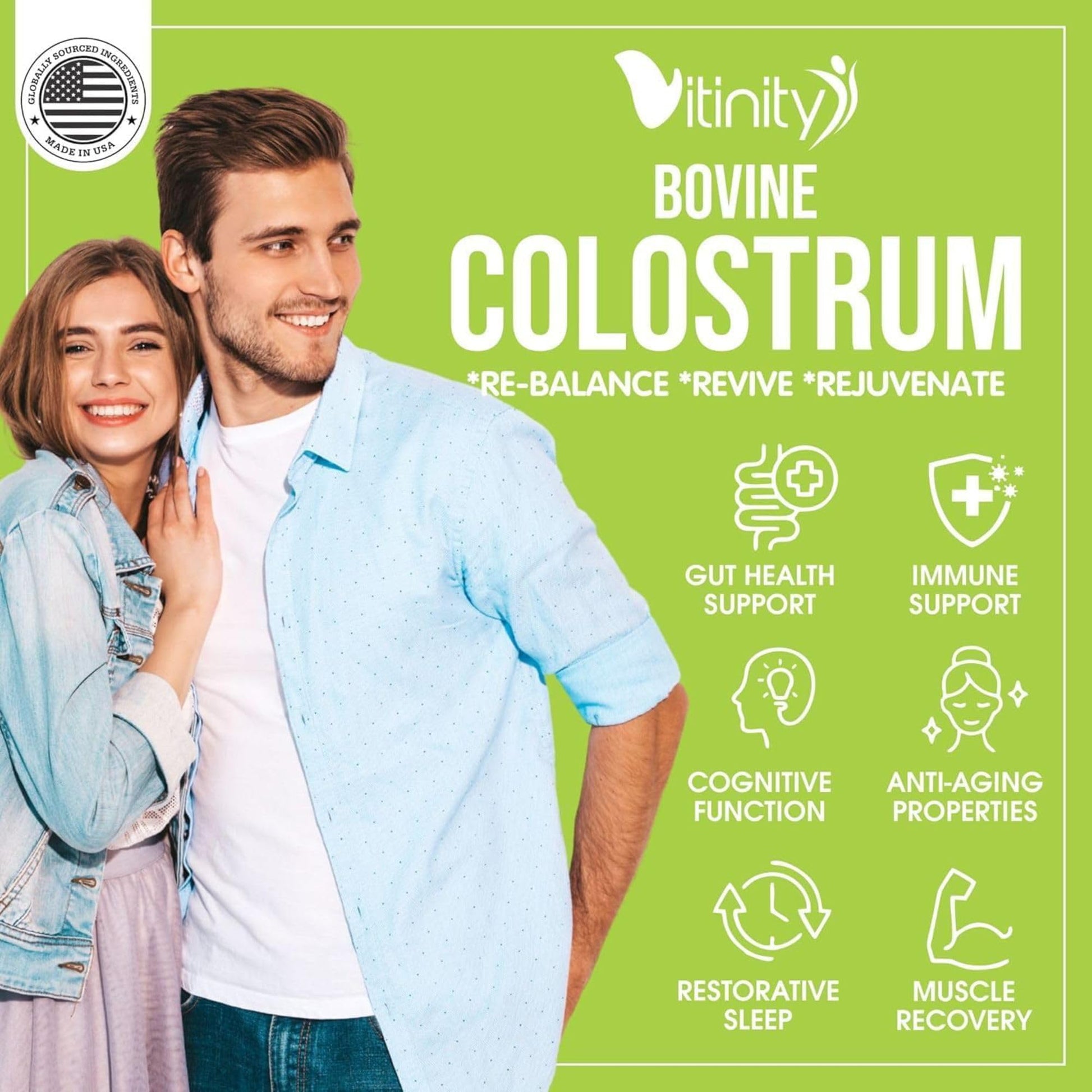 VITINITY Grass Fed Bovine Colostrum Powder for Humans 3000 mg - Natural IgG Colostrum Supplement Gut Health, Immune Support, Muscle Recovery, Wellness | Pure Colostrum Superfood,Unflavored 2 Pack VITINITY uk supplements