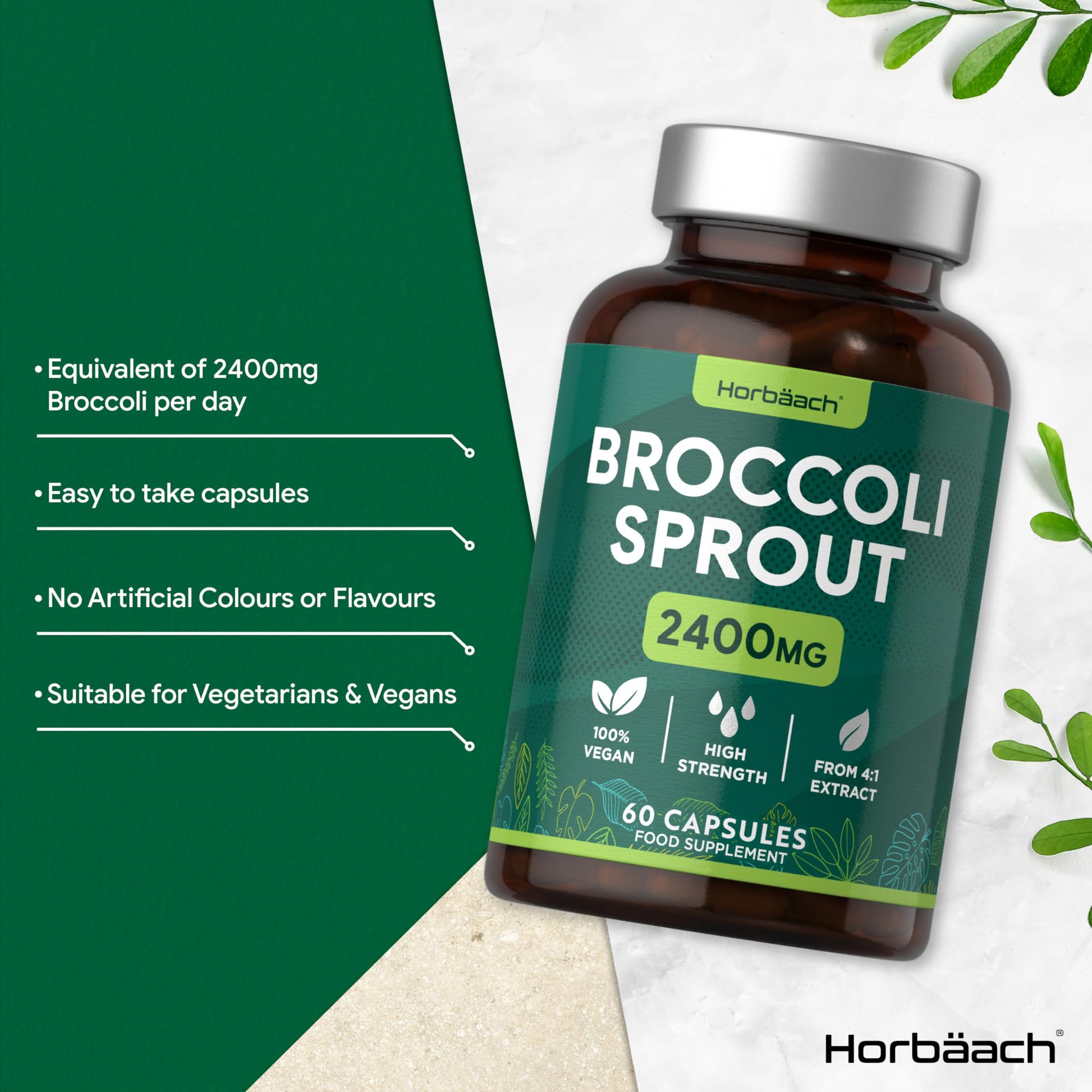 Broccoli Sprout Extract | Activated Sulforaphane Supplement | 2400mg Capsules | 60 Ct Horbäach uk supplements