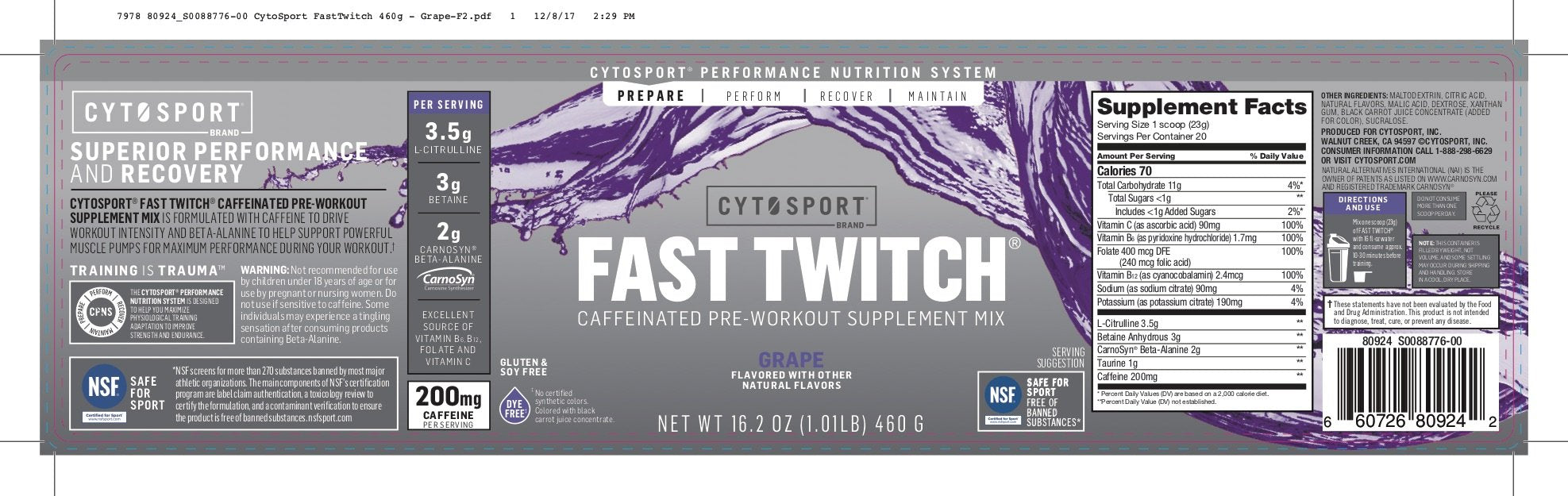 Fast Twitch from the makers of Gatorade,Caffeinated Pre-workout Supplement Mix,Grape Fast Twitch uk supplements