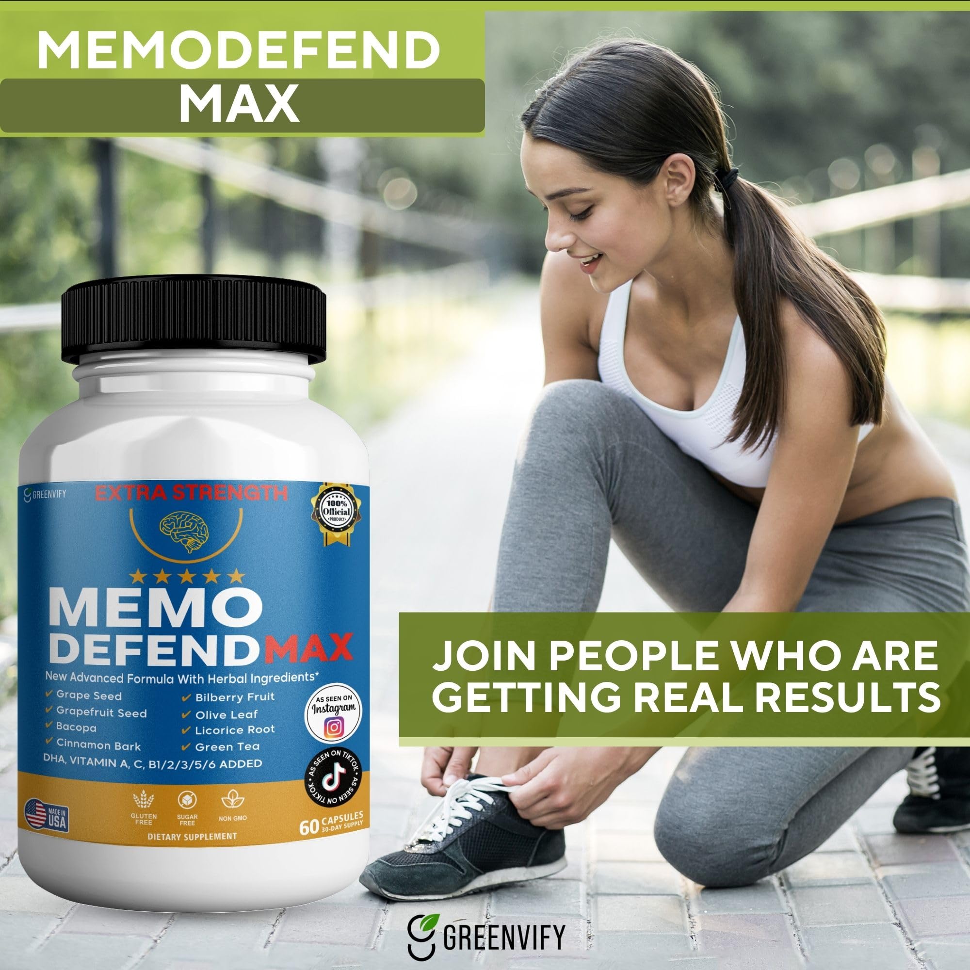 Memo Defend Max Memory Support Supplement, 60 Capsules, with Vitamins A C D E B Complex, DHA, Bacopa, Grapefruit Seed (1) GREENVIFY uk supplements