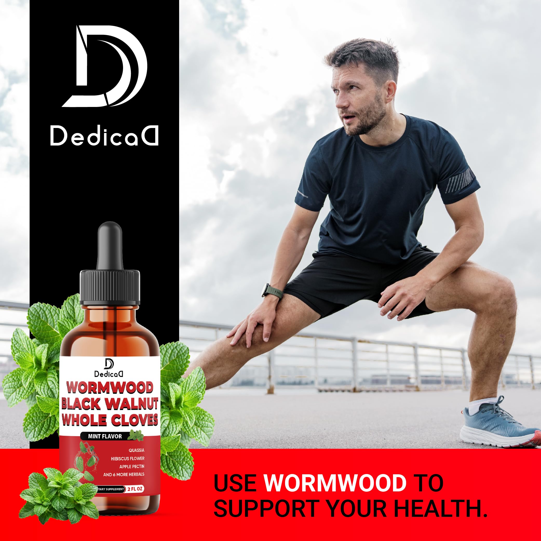DEDICAD 12in1 Wormwood Liquid Drops Added Black Walnut, Whole Cloves and 9 More Herbs - 2 Fl Oz - 60 Days Supply - Mint Flavor DEDICAD uk supplements