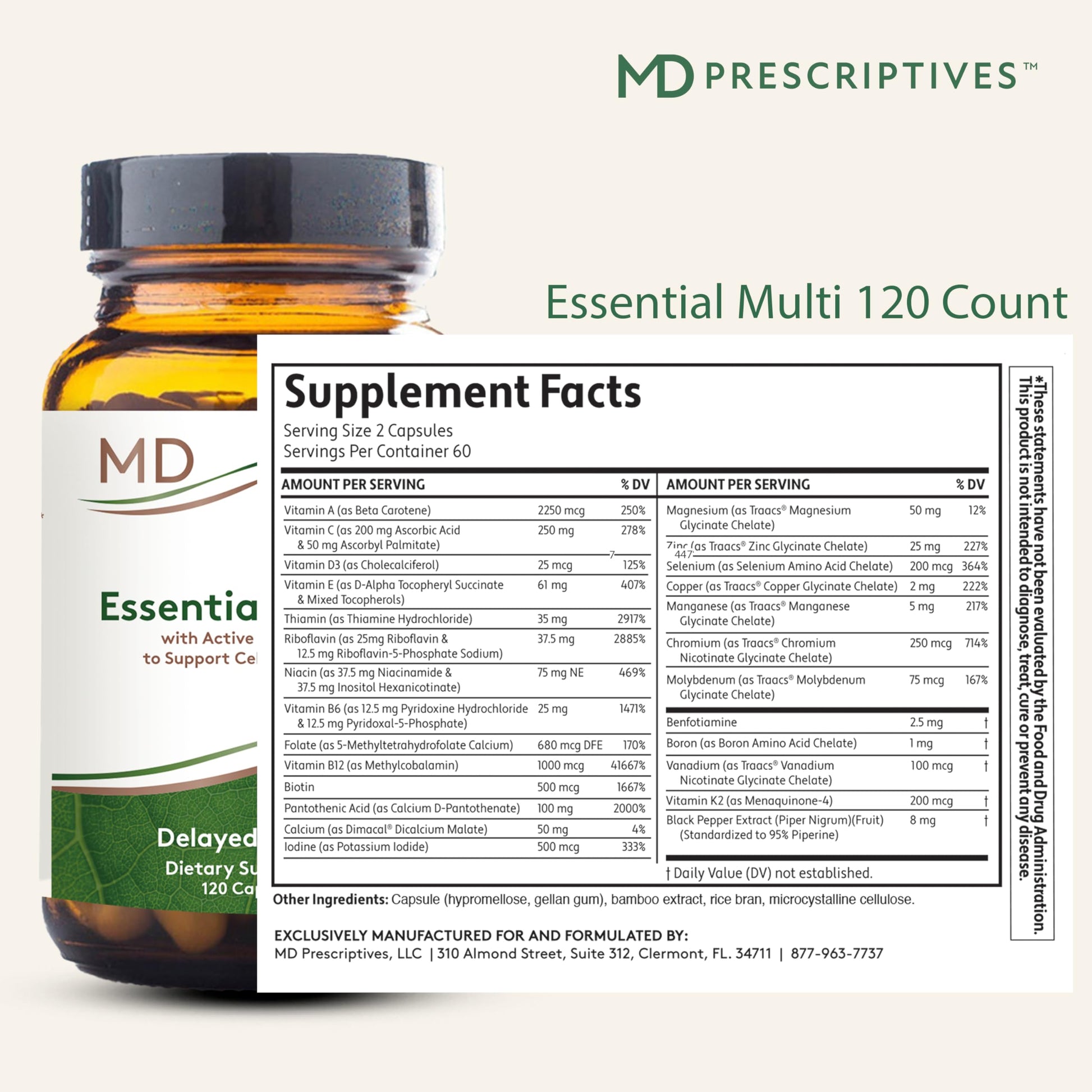 MD Prescriptives - Essential Multi (Delayed Release) - Multivitamin Mineral Complex Supplement for Enhanced Hormone Support - 120 Capsules MD Prescriptives uk supplements
