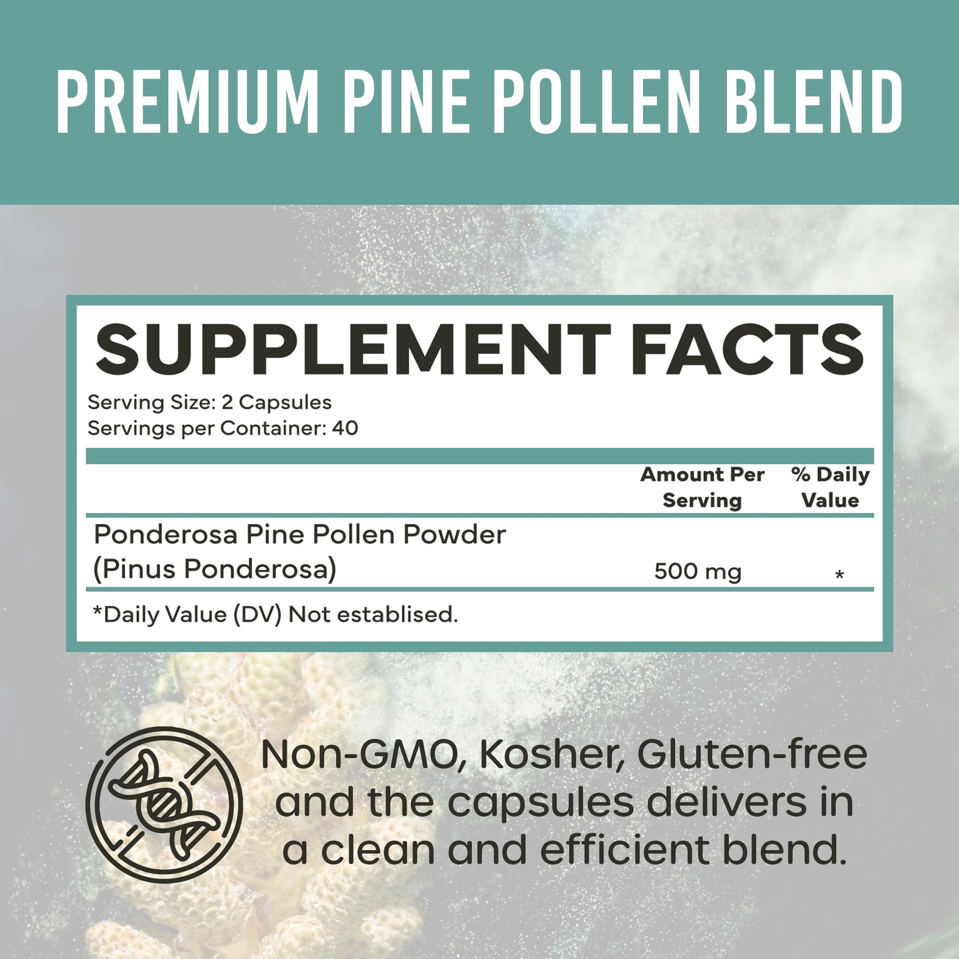 Holistic Bin Pine Pollen Capsules 500mg (Pinus Ponderosa) - Wild Harvested California Ponderosa Pine Pollen Powder - Olympic Grade - Organic, Non-GMO, No Fillers - 30 Day Supply (40 Capsules) Holistic Bin uk supplements