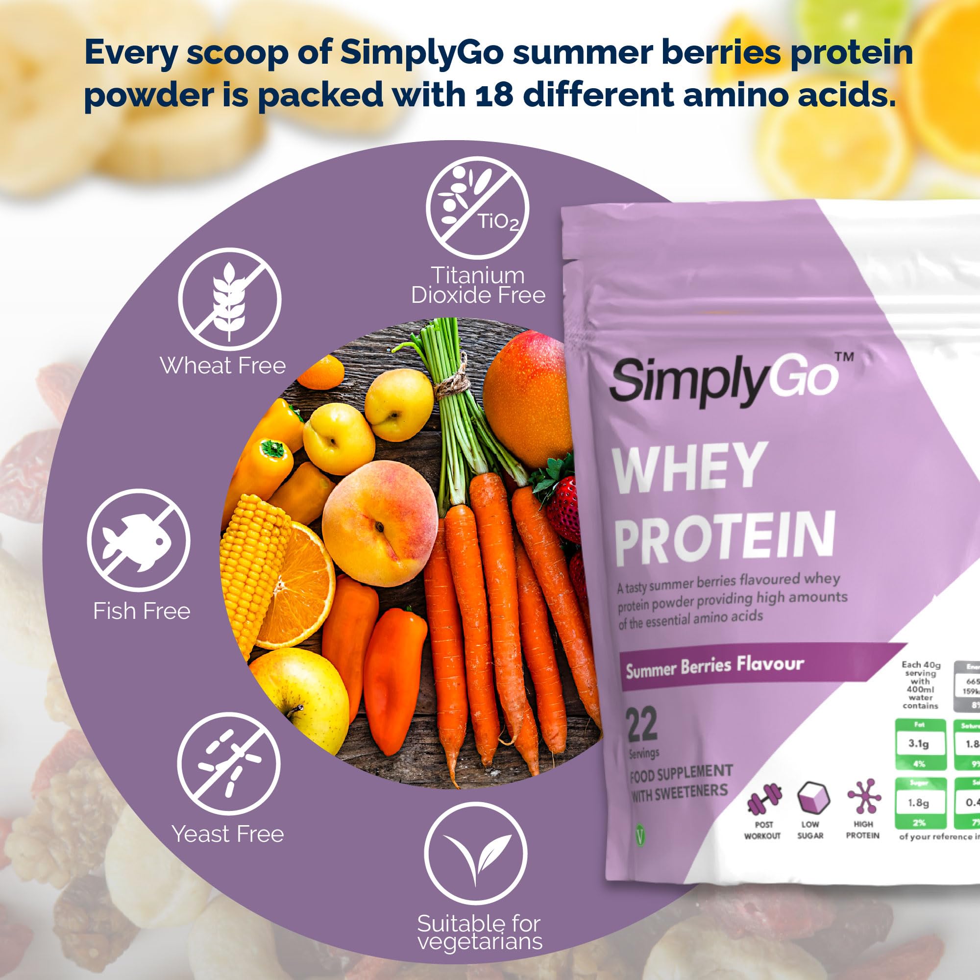 SimplyGo Whey Protein Powder | 900g | Simply Add 30g to Water, Juice or Shakes Simply Supplements uk supplements