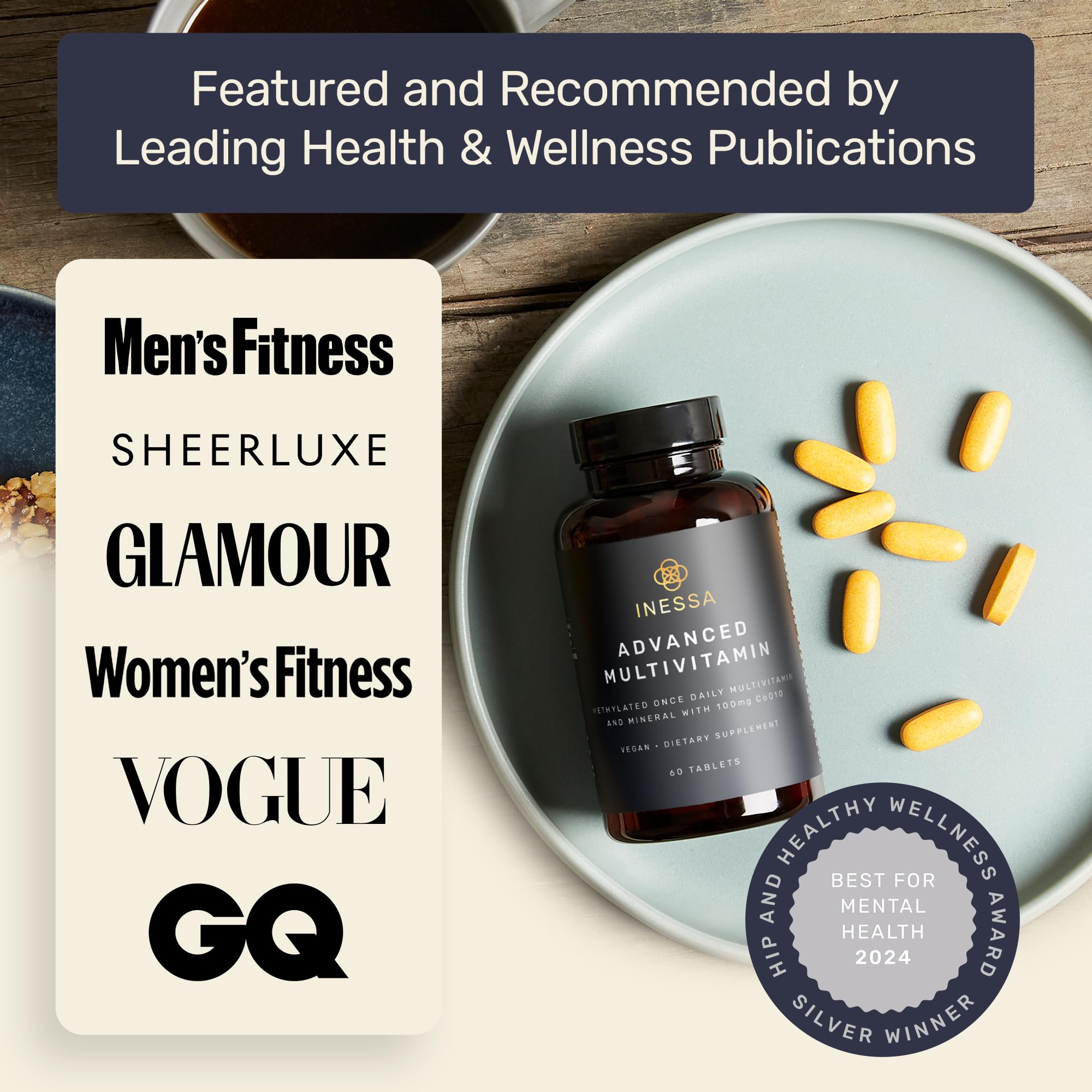 Inessa Methylated Multivitamin for Men and Women - Advanced Natural Daily Mens Multivitamins with CoQ10 100mg, Vitamins D3, K2, A, B Complex Vitamins
