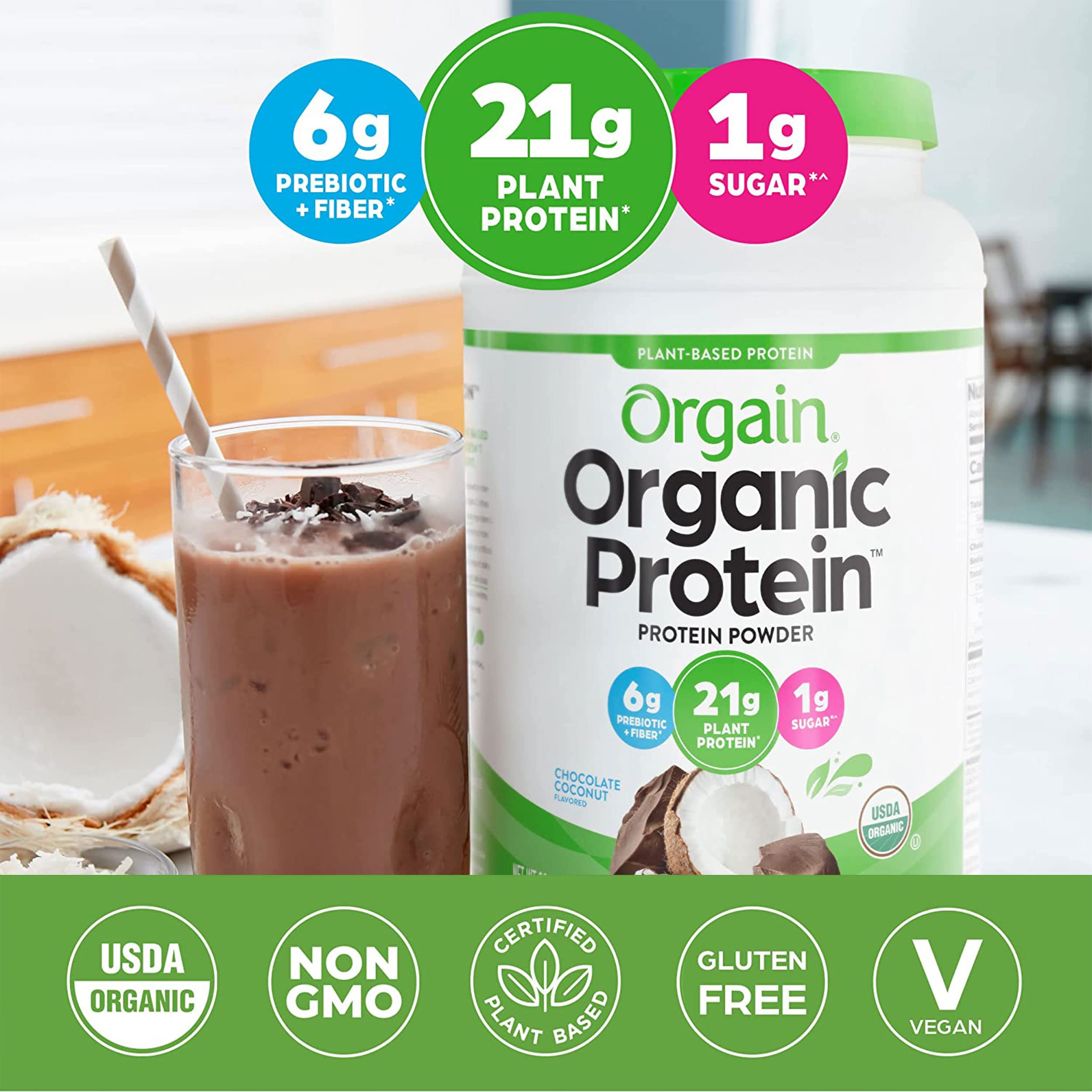 Orgain Organic Vegan Protein Powder, Chocolate Coconut - 21g of Plant Based Protein Orgain uk supplements