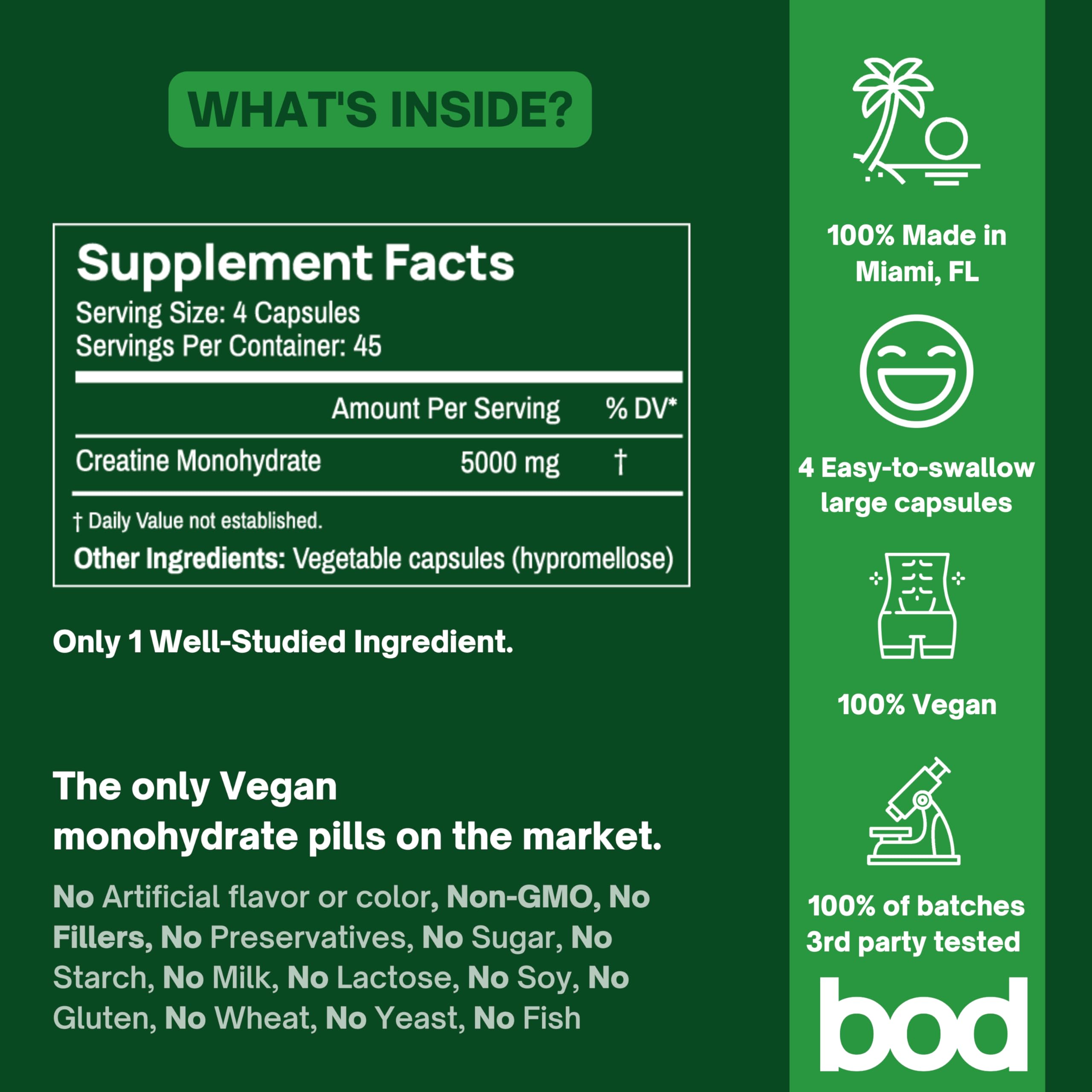 BOD Creatine Monohydrate Capsules – 45 Servings (4 Capsules = 5 g) – Ultra-Pure 200 Mesh Creatine Monohydrate – Strength, Power, Muscle Growth & Recovery Bod uk supplements
