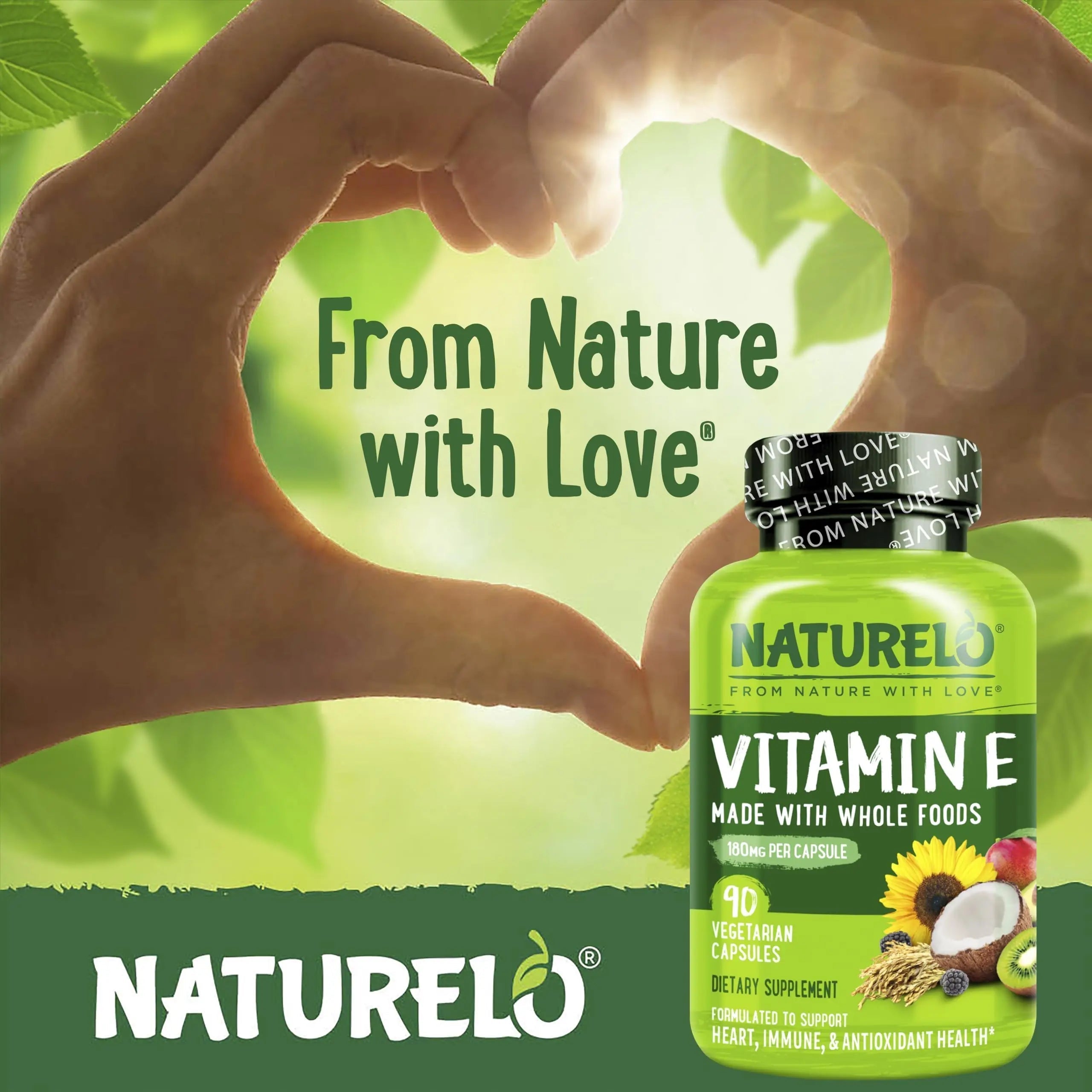NATURELO Vitamin E Capsules 180 mg - 90 Vegan Capsules | Supports Skin, Hair, and Nails | Immune and Eye Health | NATURELO uk supplements