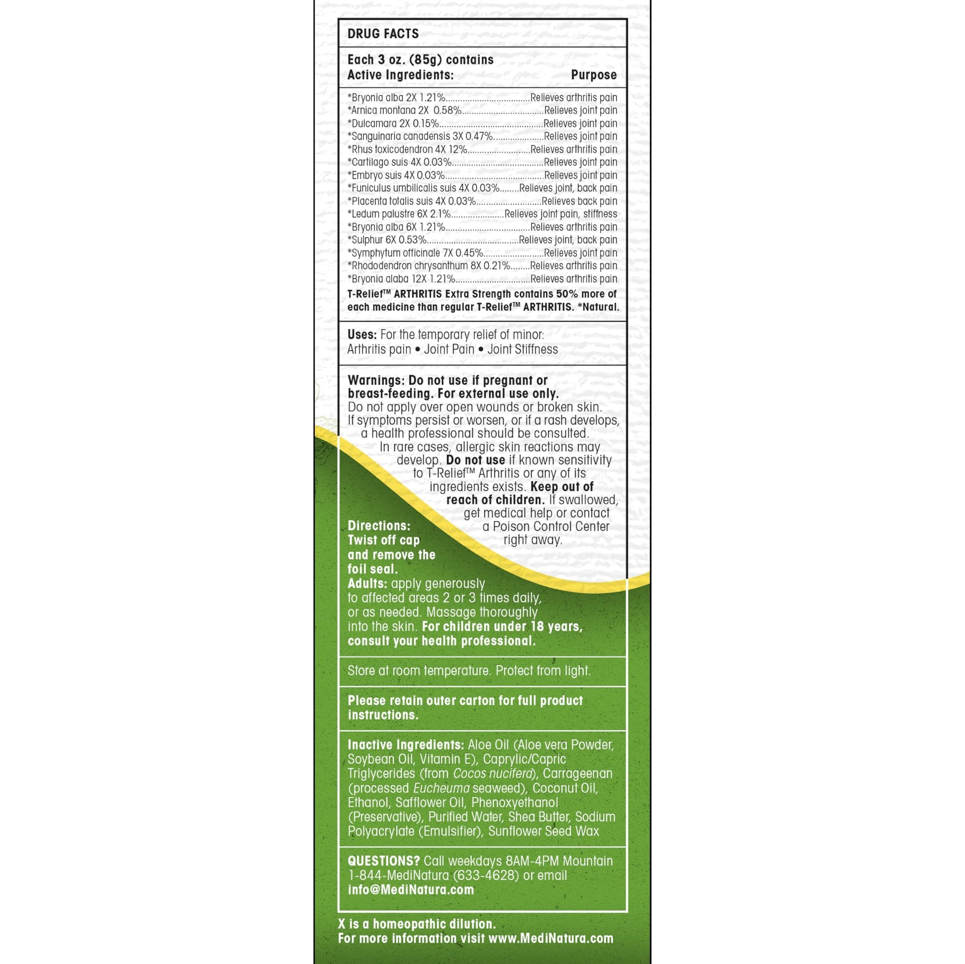 T-Relief Extra Strength Arthritis Cream Arnica +12 Pain Relieving Natural Medicines Help Soothe Soreness Stiffness Aches & Pains in Joints Naturally - 3 oz MediNatura uk supplements