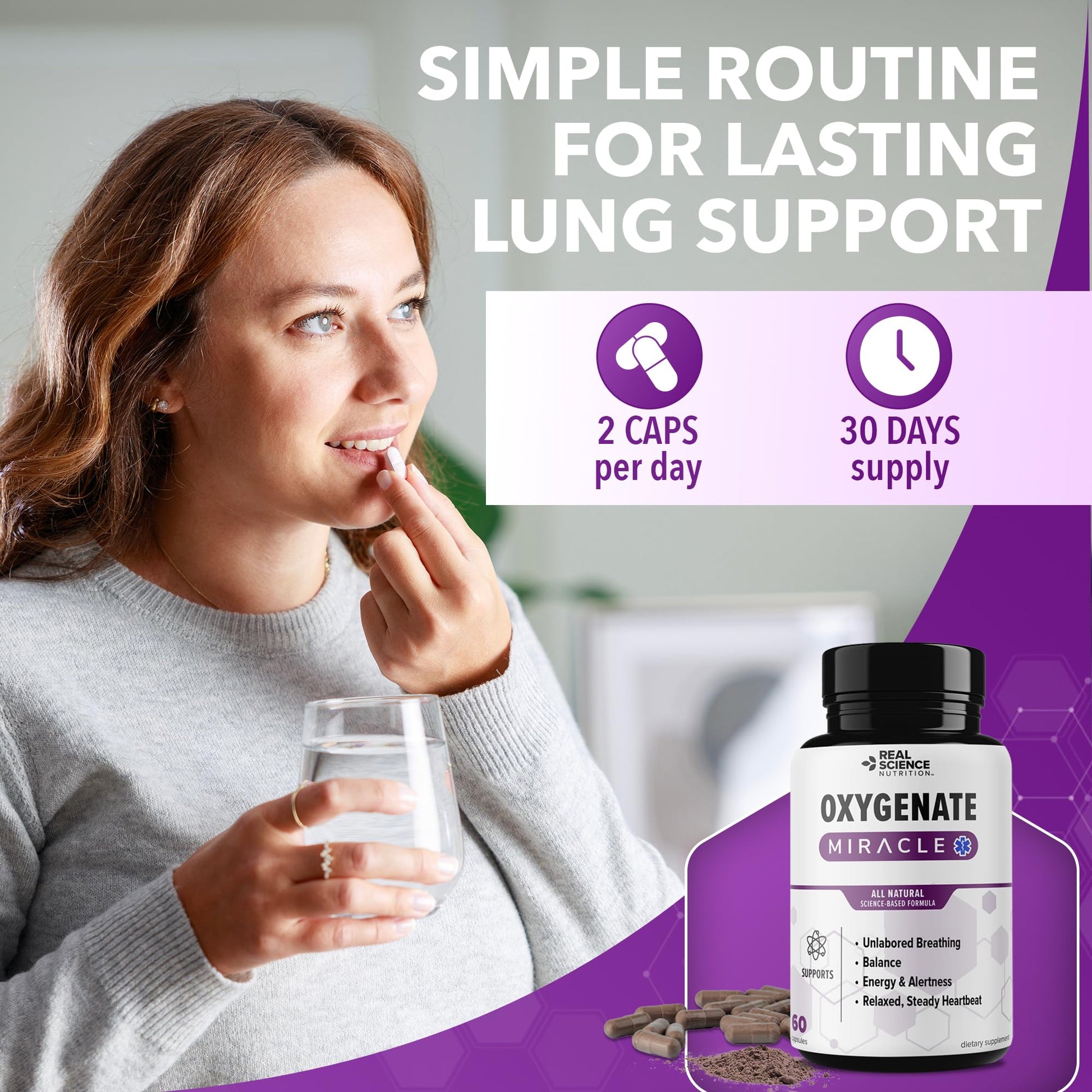 Real Science Oxygenate Miracle – Daily Lung & Circulation Support Supplement for Breathing Comfort and Energy – Supports Respiratory Function and Overall Wellness, 60 Caps Real Science Nutrition uk supplements