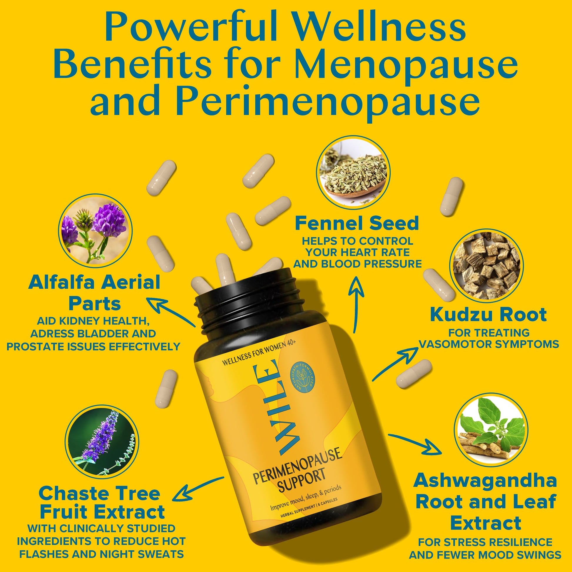WILE Menopause and Perimenopause Supplements for Women with Ashwagandha - Menopausal Symptoms Relief for Stress, Hot Flashes, Night Sweats - Healthy Sleep & Hormone Balance Support, Vegan, 30 Servings WILE uk supplements