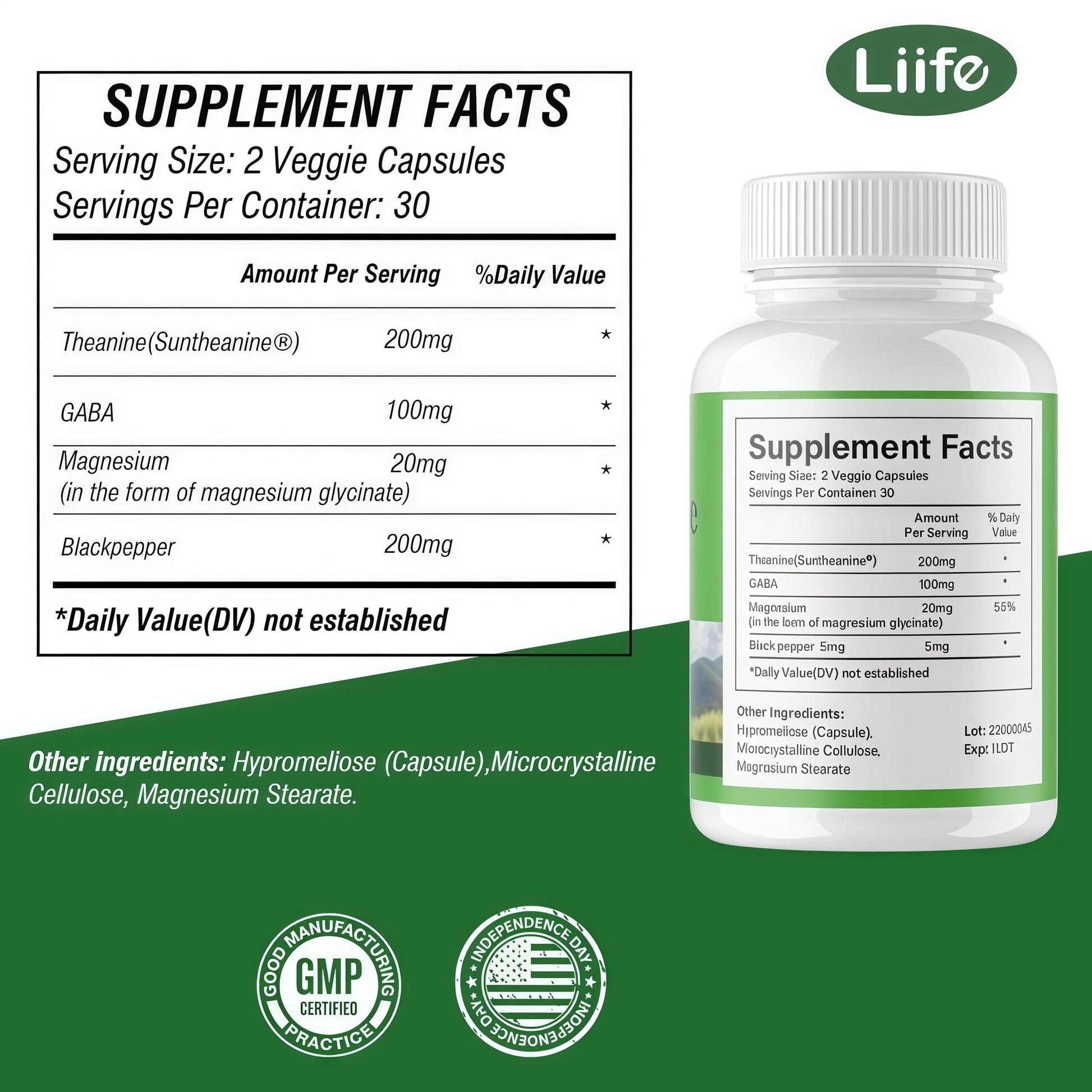 LIIFE L-Theanine (Suntheanine®) with GABA– 60 Veggie Capsules Support with Magnesium & Black Pepper for a Healthy Stress Response, Relaxation, and Focus Increases Brain Alpha-Wave Production* LIIFE uk supplements