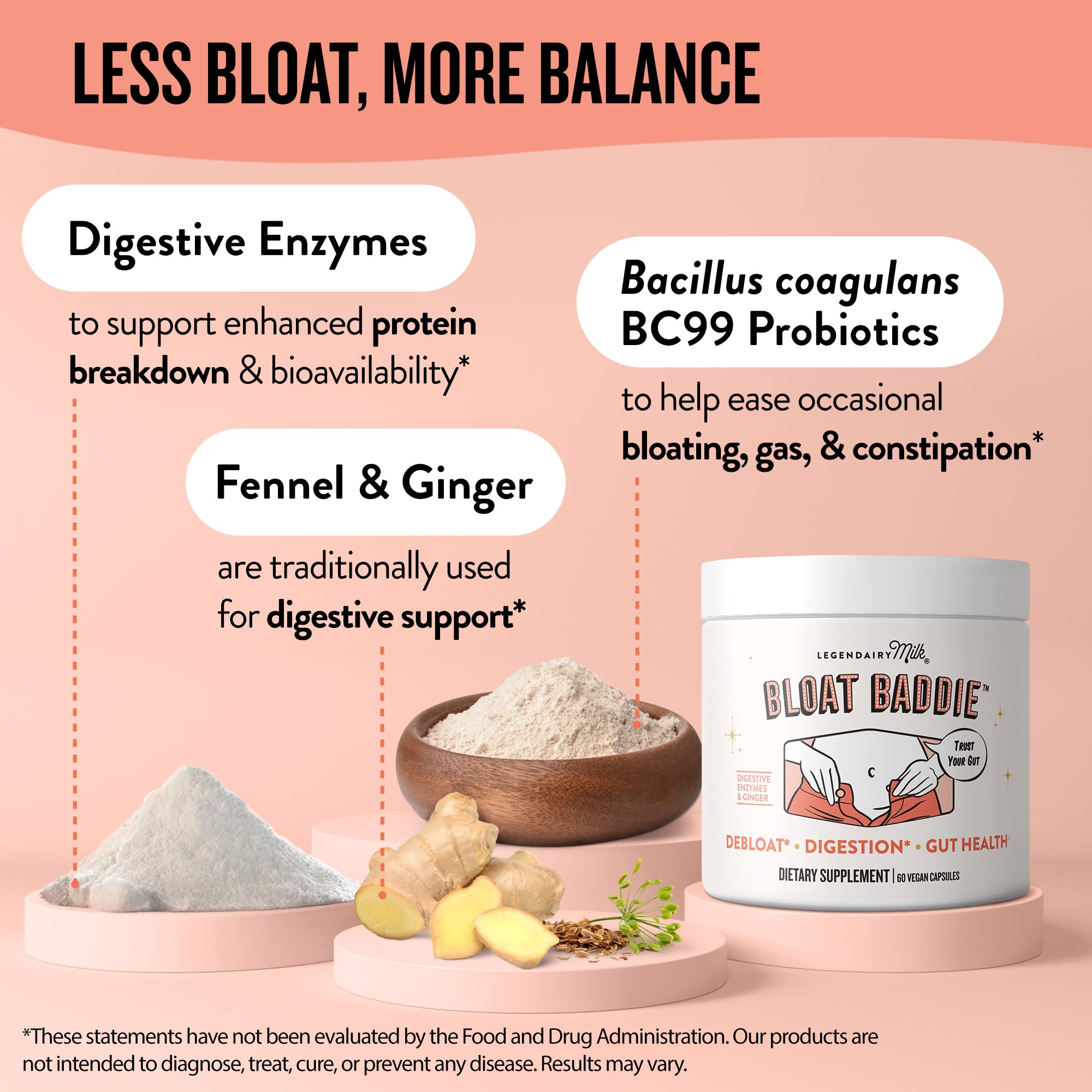 Legendairy Milk Digestive Enzymes for Women, Probiotics for Digestive Health, Gut Health Supplements, Bloating Relief for Women, Debloat Gas Relief w/Ginger & Fennel Bloat Baddie 60 Capsules Legendairy Milk uk supplements