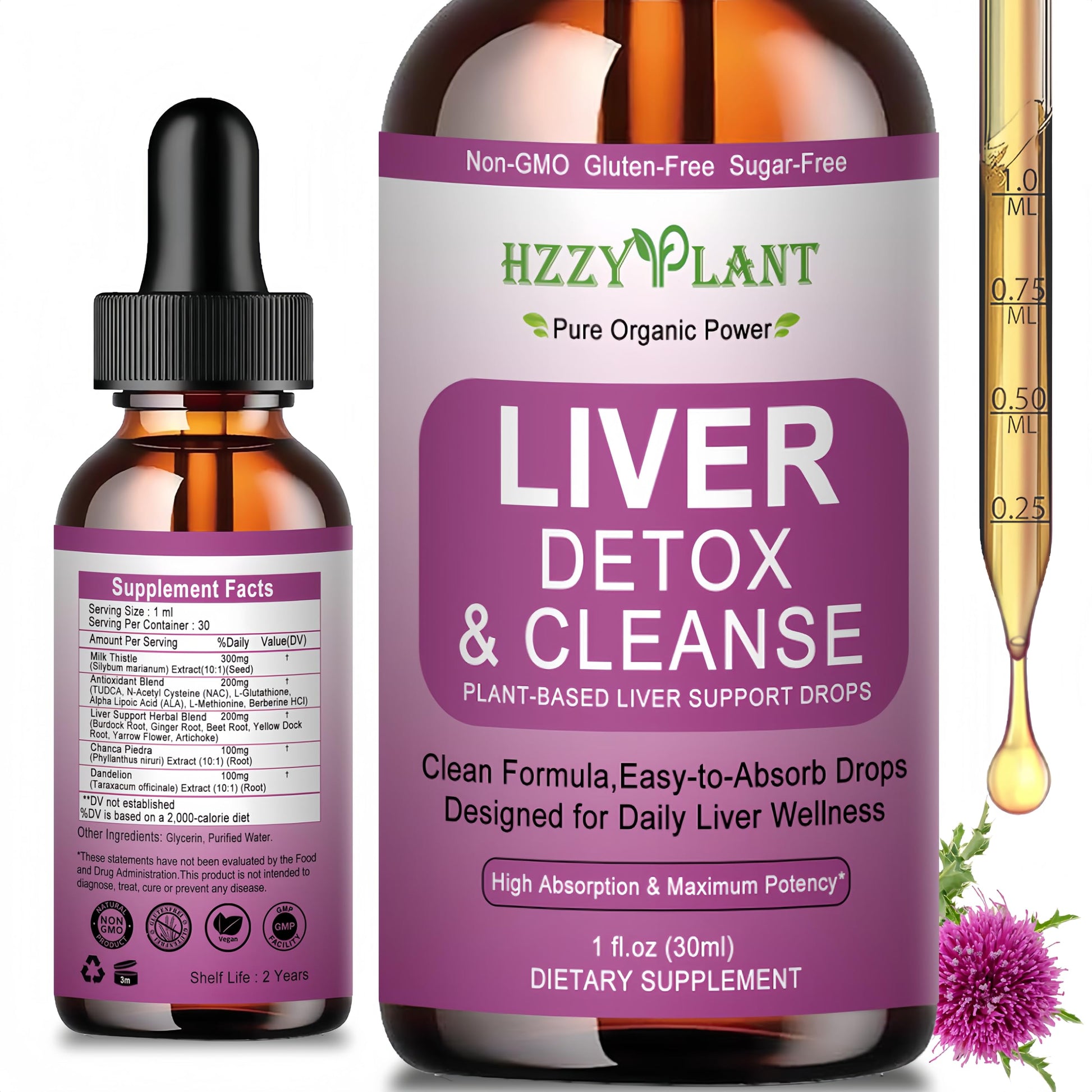 Liver Cleanse Detox & Repair Drops - Liquid Liver Support Tincture with Milk Thistle, Dandelion, Artichoke, TUDCA, NAC, Chanca Piedra - 15-in-1 Advanced Liver Detox Health Supplement - Vegan, Non-GMO HZZYPLANT uk supplements