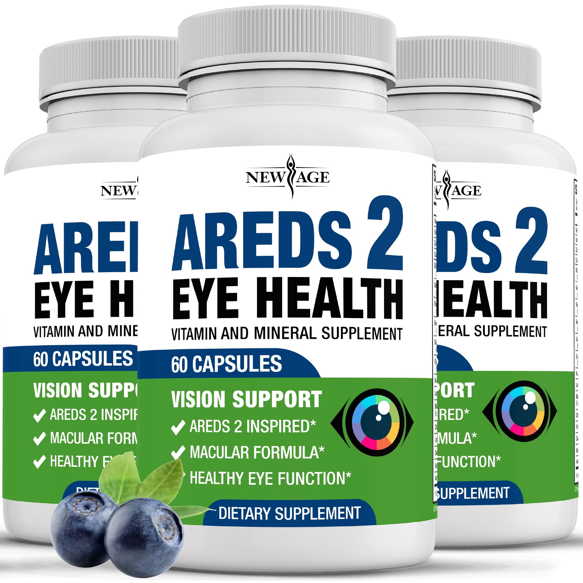 NEW AGE AREDS 2 Eye Vitamins - Lutein, Zeaxanthin, Bilberry, Astaxanthin Mineral Vision Supplement - 180 Count NEW AGE uk supplements