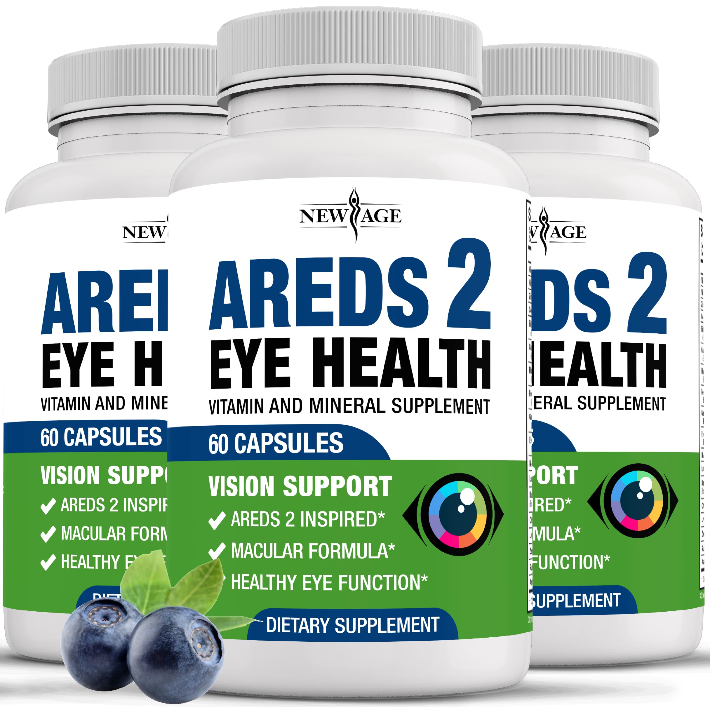 NEW AGE AREDS 2 Eye Vitamins - Lutein, Zeaxanthin, Bilberry, Astaxanthin Mineral Vision Supplement - 180 Count NEW AGE uk supplements