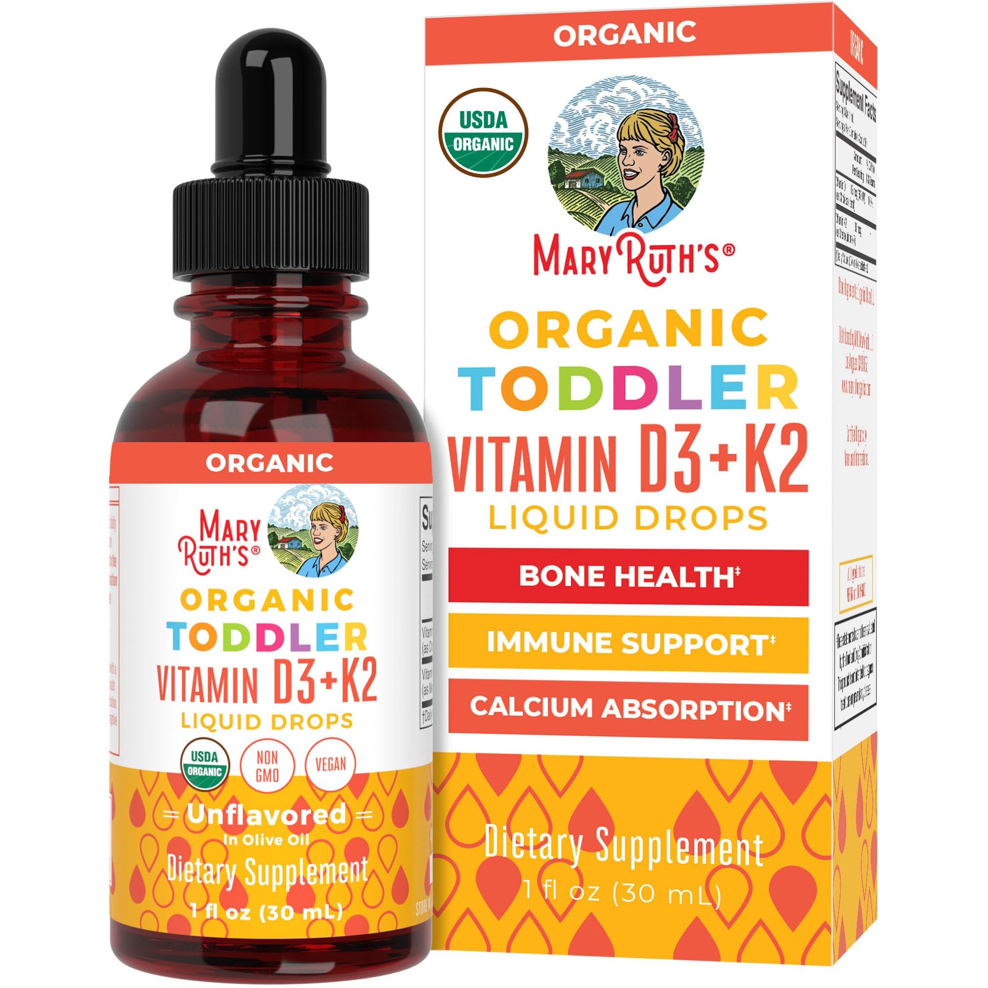 MaryRuth Organics Vitamin D3 | Vitamin K2 | Vitamin D3 K2 Drops | K2 D3 Vitamin Liquid Supplement for Toddlers | Kids Supplement for Calcium Absorption Strong Bones | Vegan | Gluten Free | 1 Fl Oz MARYRUTH'S uk supplements