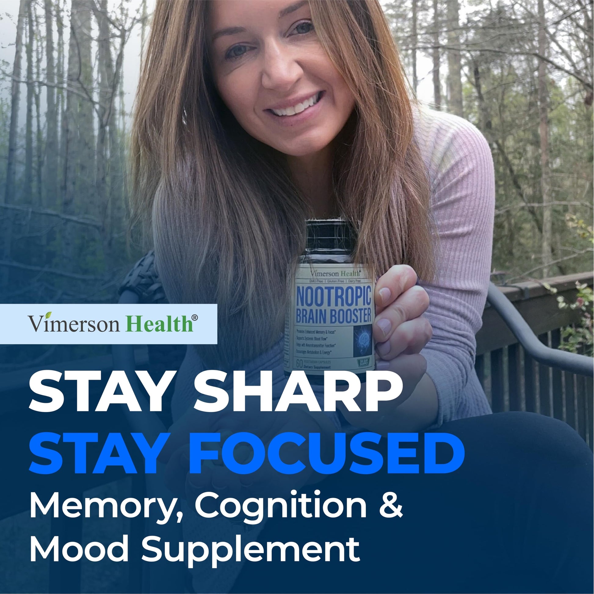 Nootropics Brain Support Supplement - Nootropic Brain Booster for Improved Focus, Concentration & Memory. Brain Nootropic for Brain Health, Mood & Energy Support. Non-GMO. Made in the USA. 60 Capsules Vimerson Health uk supplements