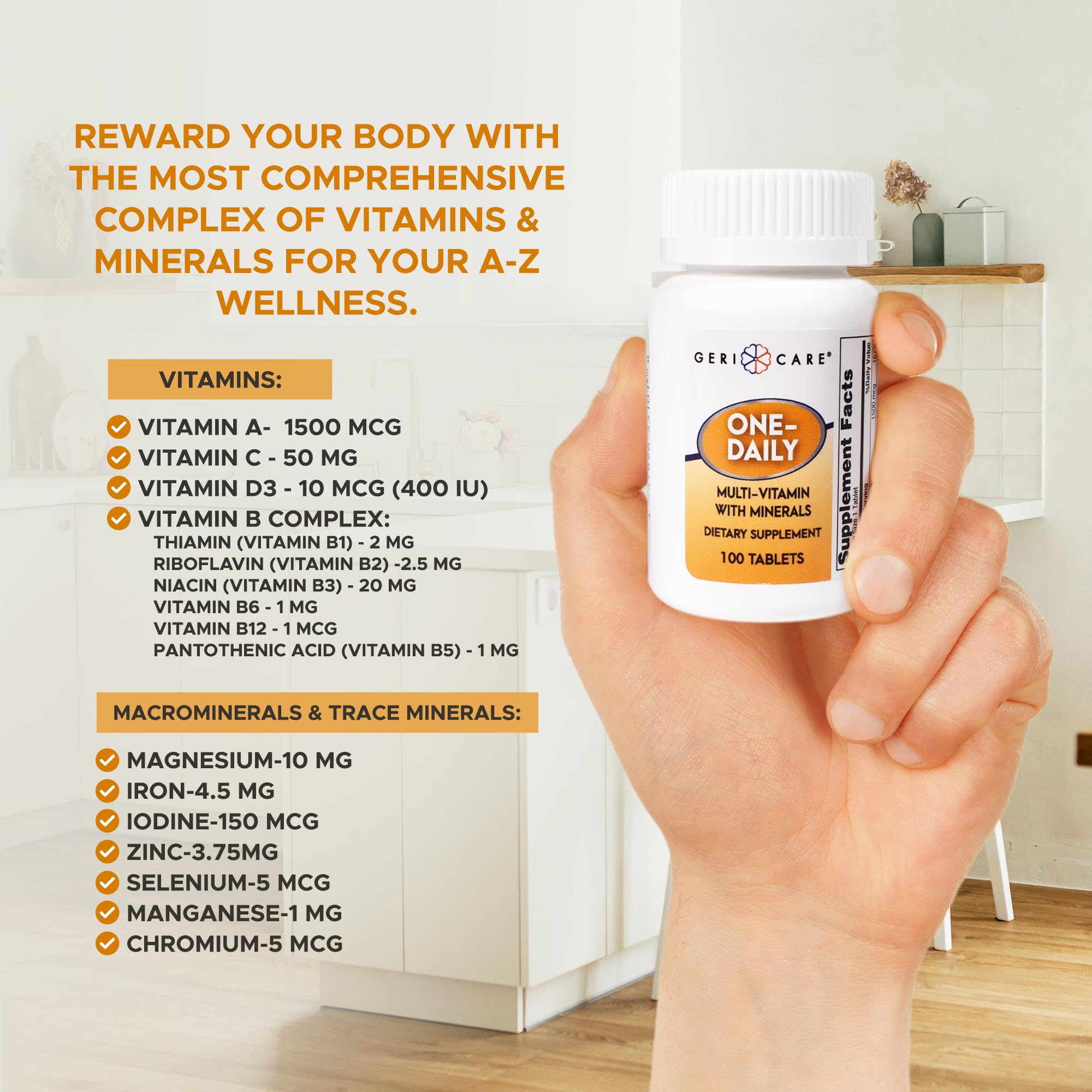 One-Daily Multivitamins with Minerals for Men & Women (100 Tablets) by GeriCare| High-Potency Multi-Vitamin & Multimineral Dietary Supplement for Immunity, Energy| Complete Daily Nutritional Support GeriCare uk supplements