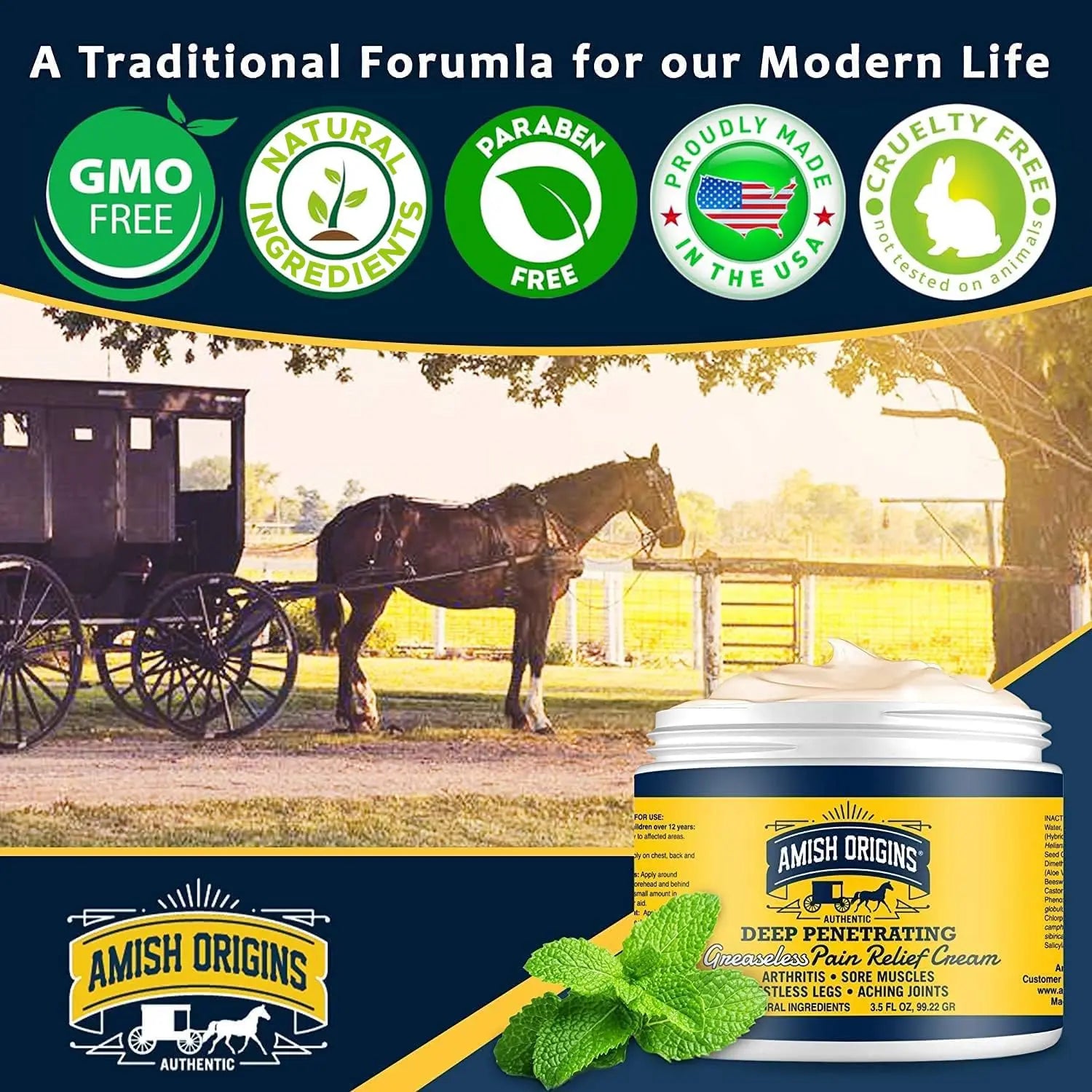 Amish Origins Arthritis Pain Relief Cream - 3.5 oz - Maximum Strength Deep Penetrating for Joint, Muscle, Knee, Back, Feet, Hand, Ankle, Aches, 1 Pack Amish Origins uk supplements