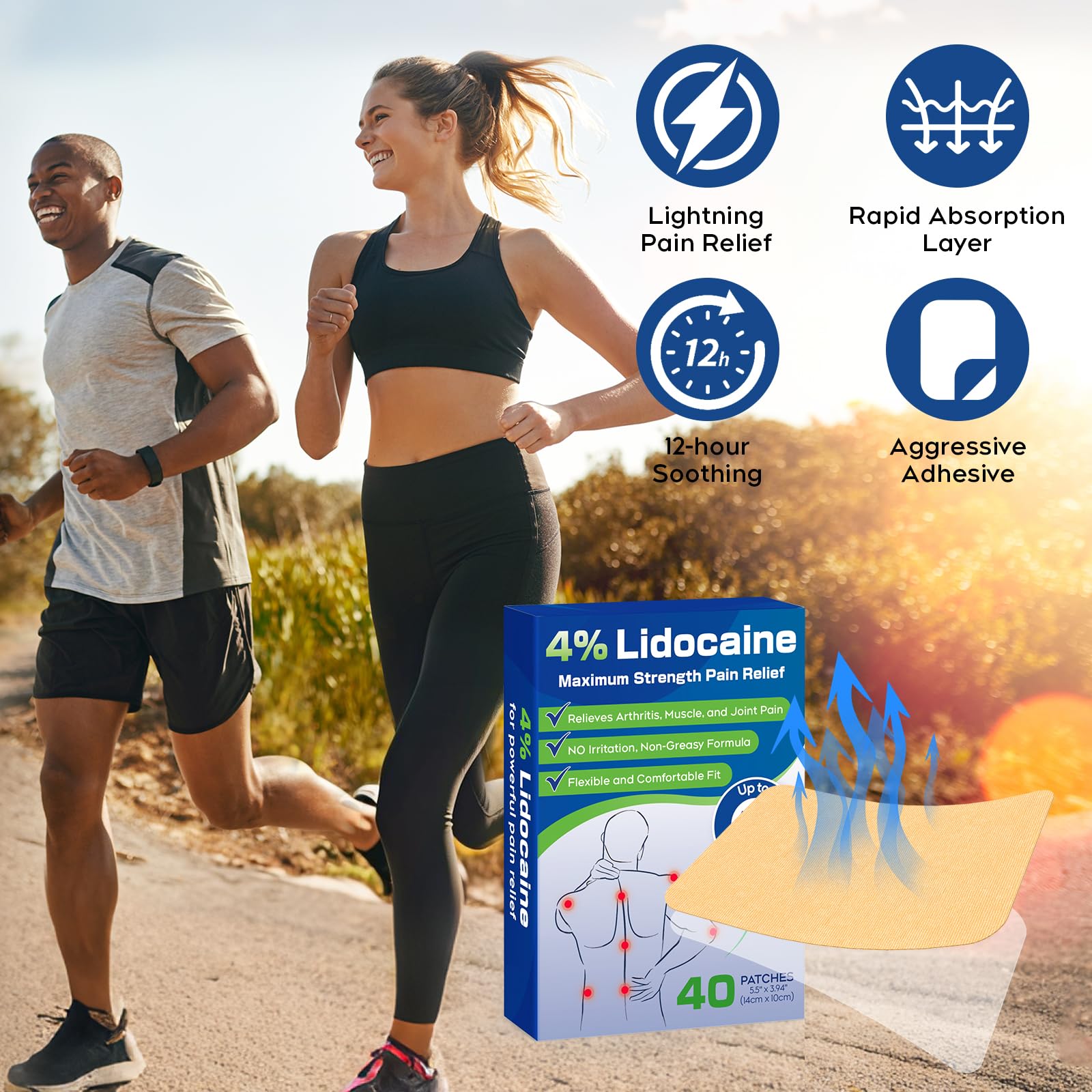 Uposiut Lidocaine 4% Patches - Extra Strength Lidocaine Patches (40 Patches), for Neck, Shoulder, Back, Knee, and Ankle Muscles, 12-Hour Effectiveness-A001L Uposiut uk supplements