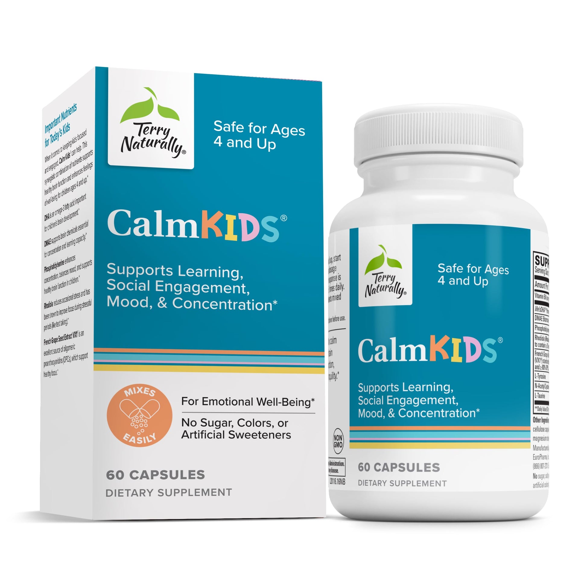 Terry Naturally Calm Kids - Calm Child Supplement - Brain Health for Focus, Memory & Concentration - Attention Supplement for Kids - Support Learning & Concentration - 60 Capsules Terry Naturally uk supplements